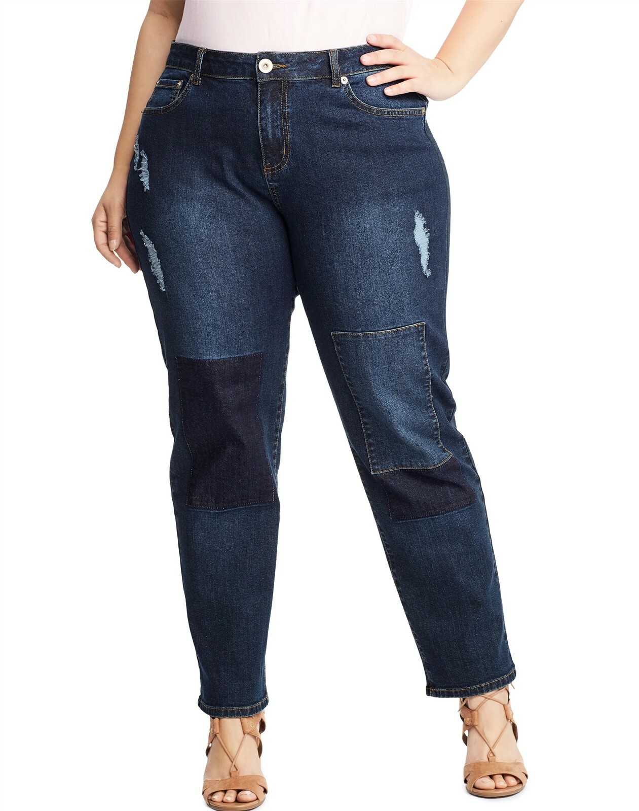Just My Size 0352 Women\'s Plus-Size Patchwork Cropped Boyfriend Jeans NEW