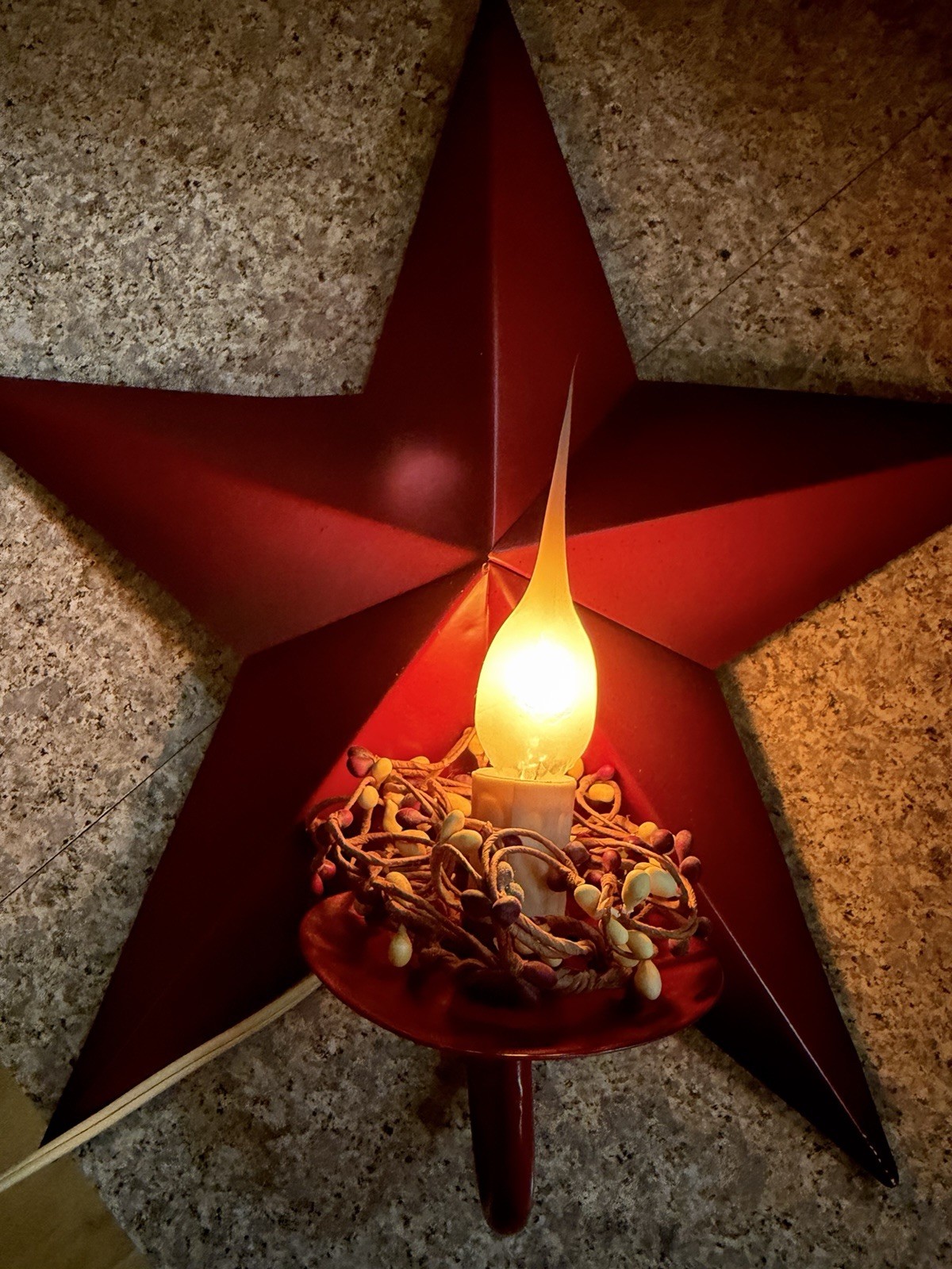 Vintage Red Metal Christmas Star Wall Art Electric Light 15” X 15” Tested Works