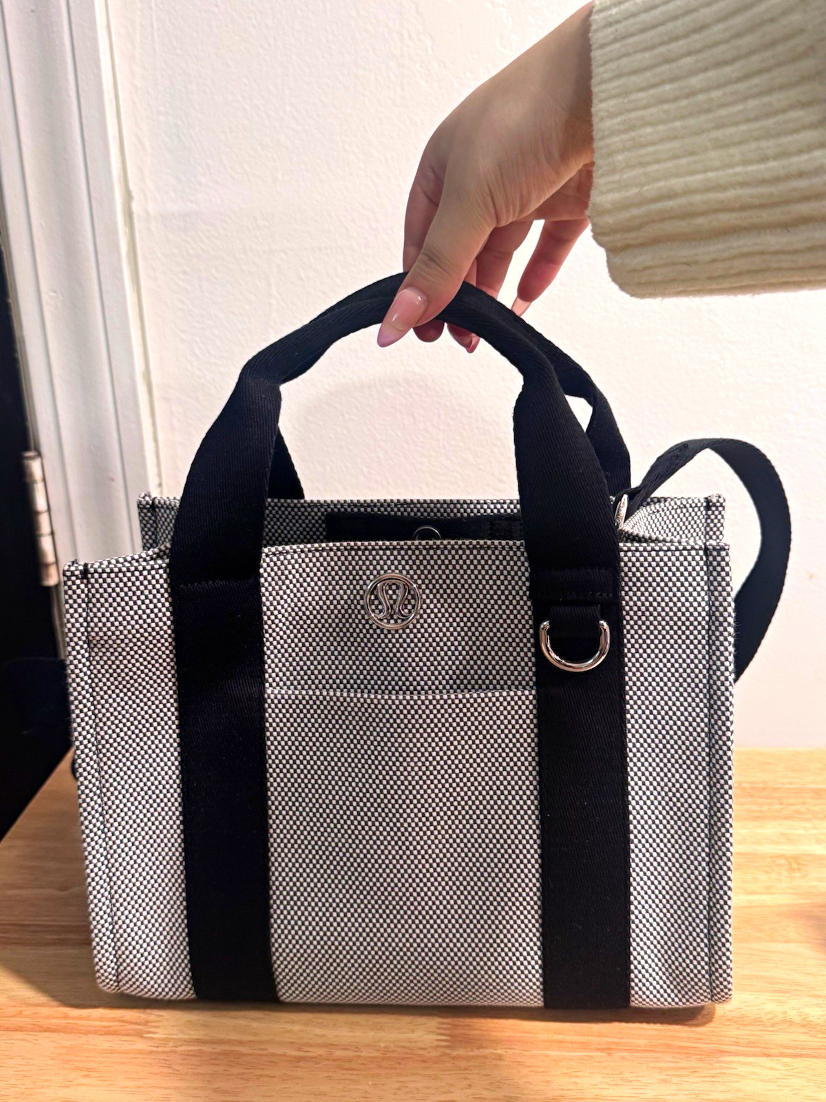 lululemon Gray/Black Medium Satchel Top Handle Detachable Strap Snap Pockets