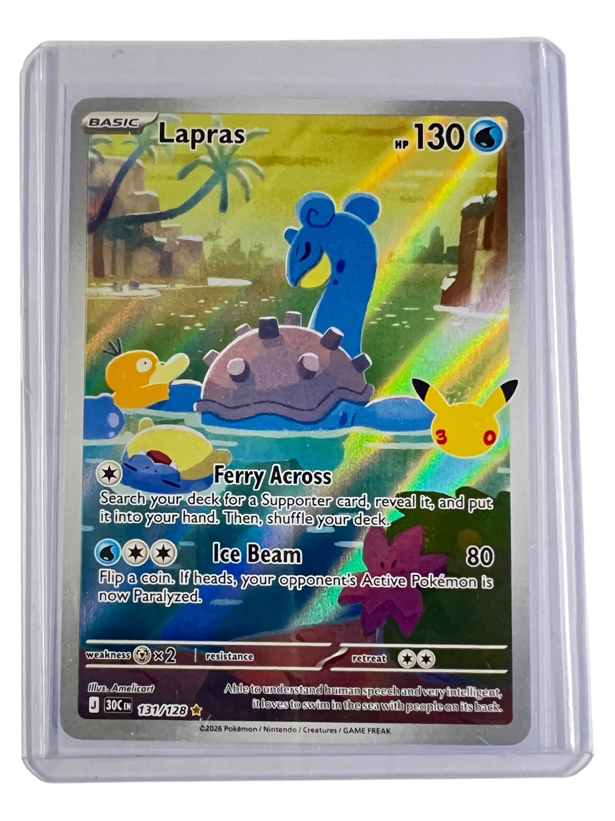 Pokemon TCG Lapras 131/128 30th Celebration Illustration Rare Holo Full Art NM Pokemon TCG Lapras 131/128 30th Celebration Illustration Rare Holo Full Art NM