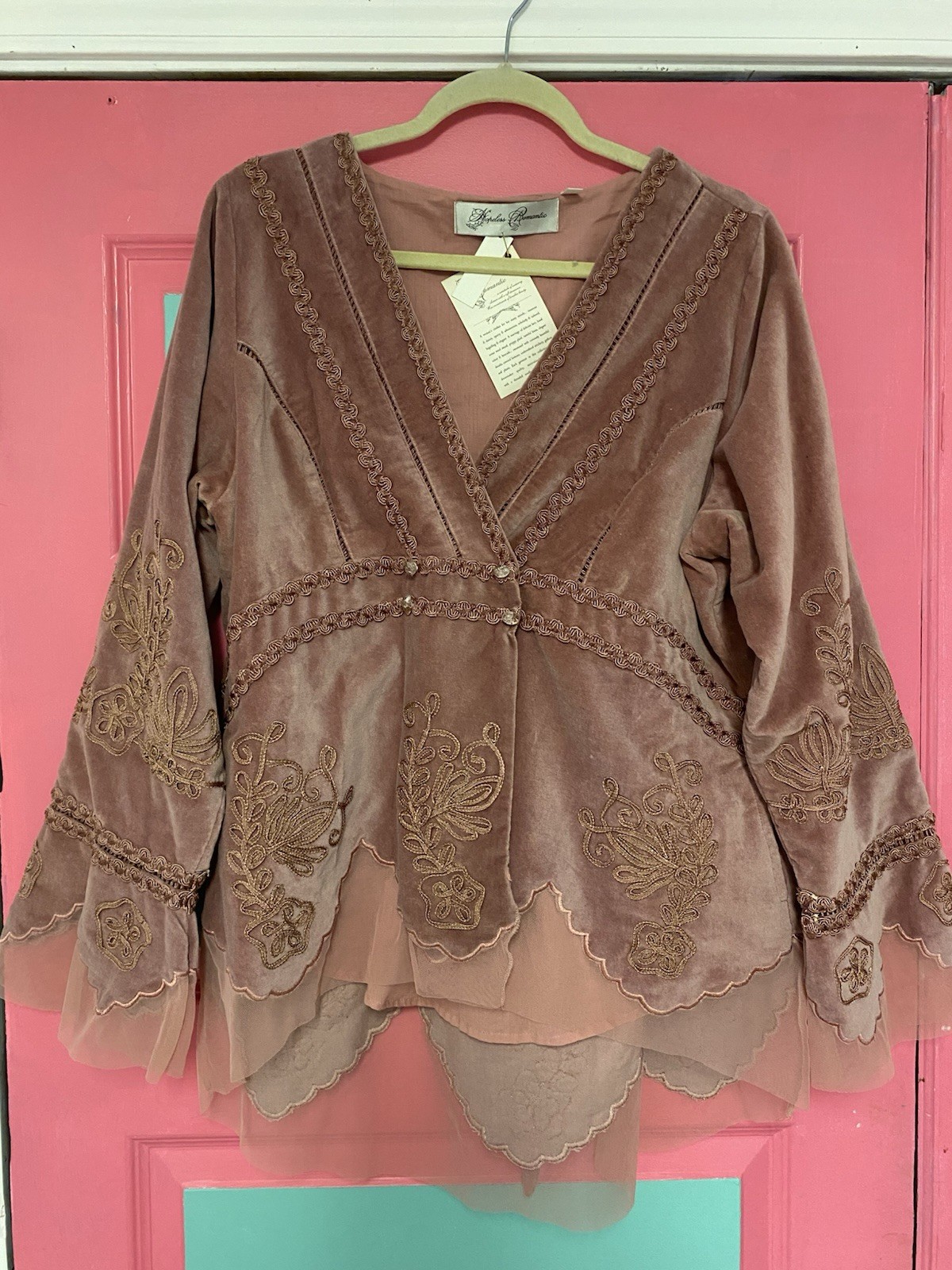 Hopeless Romantic Velveteen Top/Jacket Sz 1X Mauve Pink Victorian Stevie Nicks