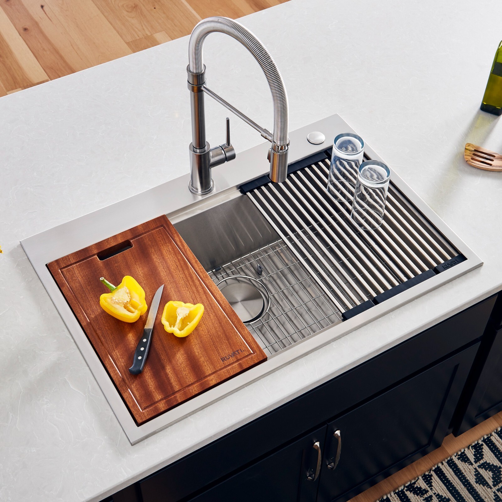 Ruvati 33x22 inch Workstation Ledge Drop-in 16 Gauge Kitchen Sink- RVH8003