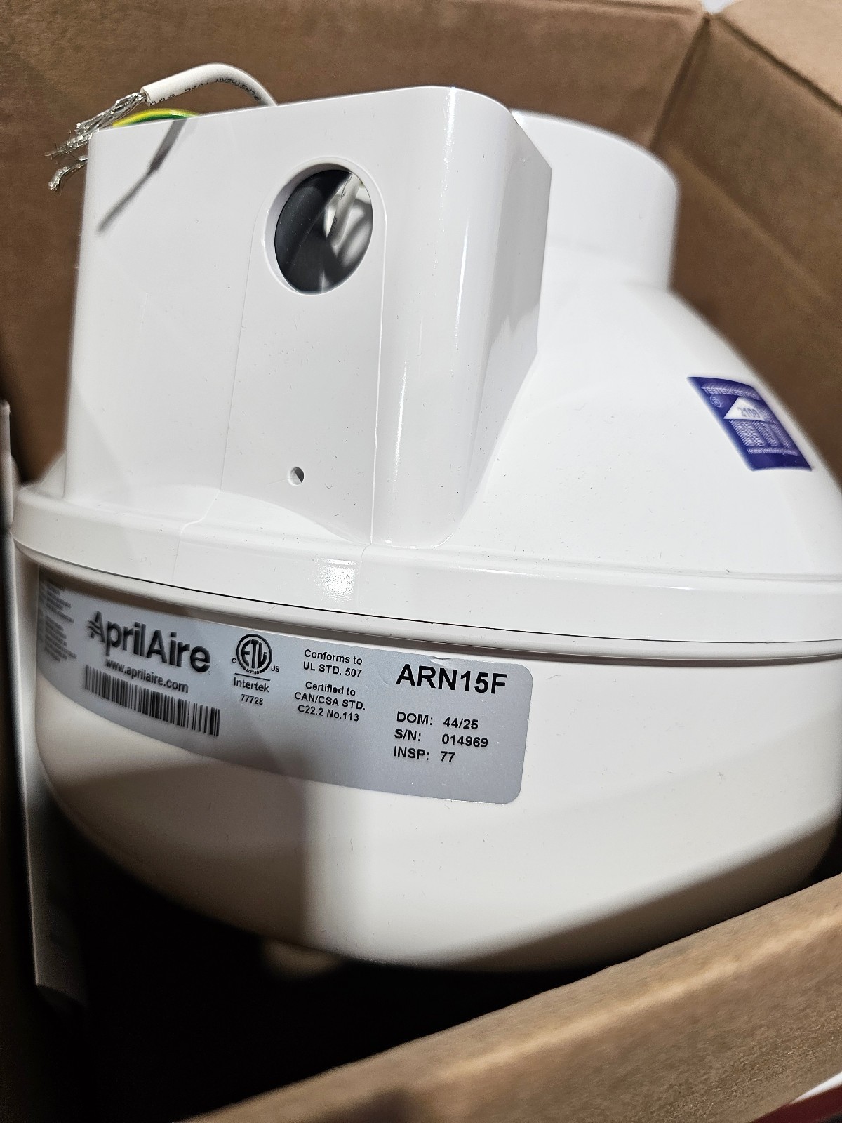 AprilAire ARN15F Radon Mitigation Fan-Ultra Quiet - Cracked Housing - New