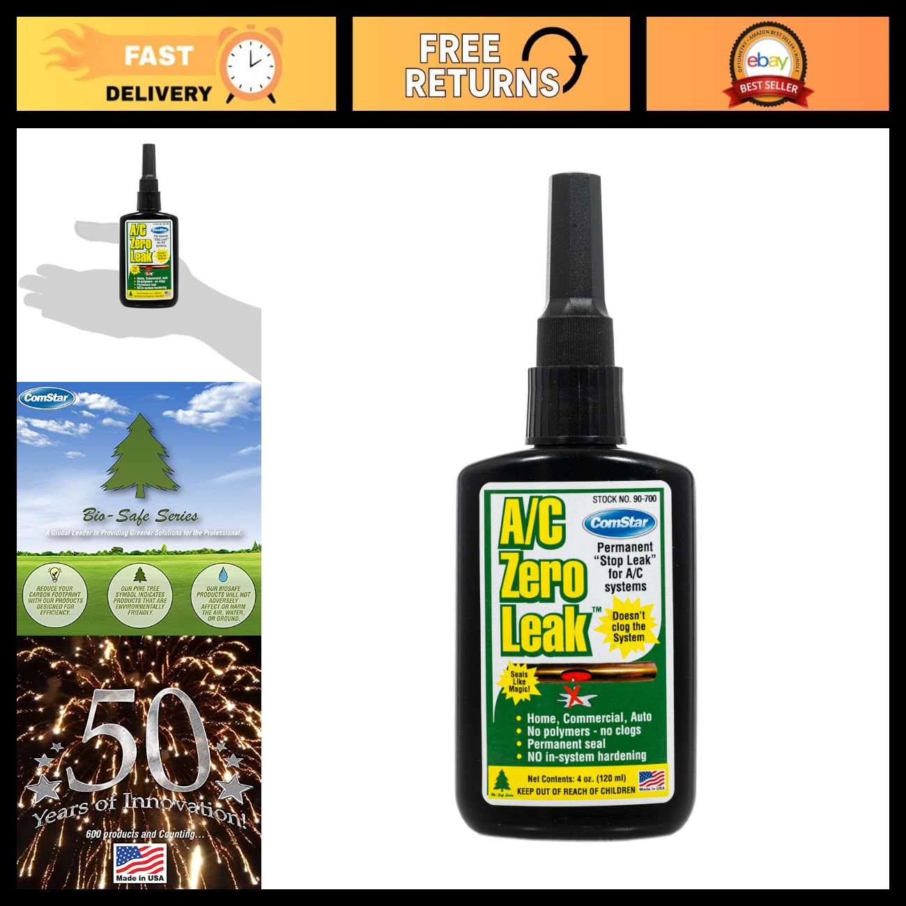 Fluorescent Yellow Leak Sealer 4 oz for HVAC Systems - A/C Zero Leak Solution Fluorescent Yellow Leak Sealer 4 oz for HVAC Systems - A/C Zero Leak Solution