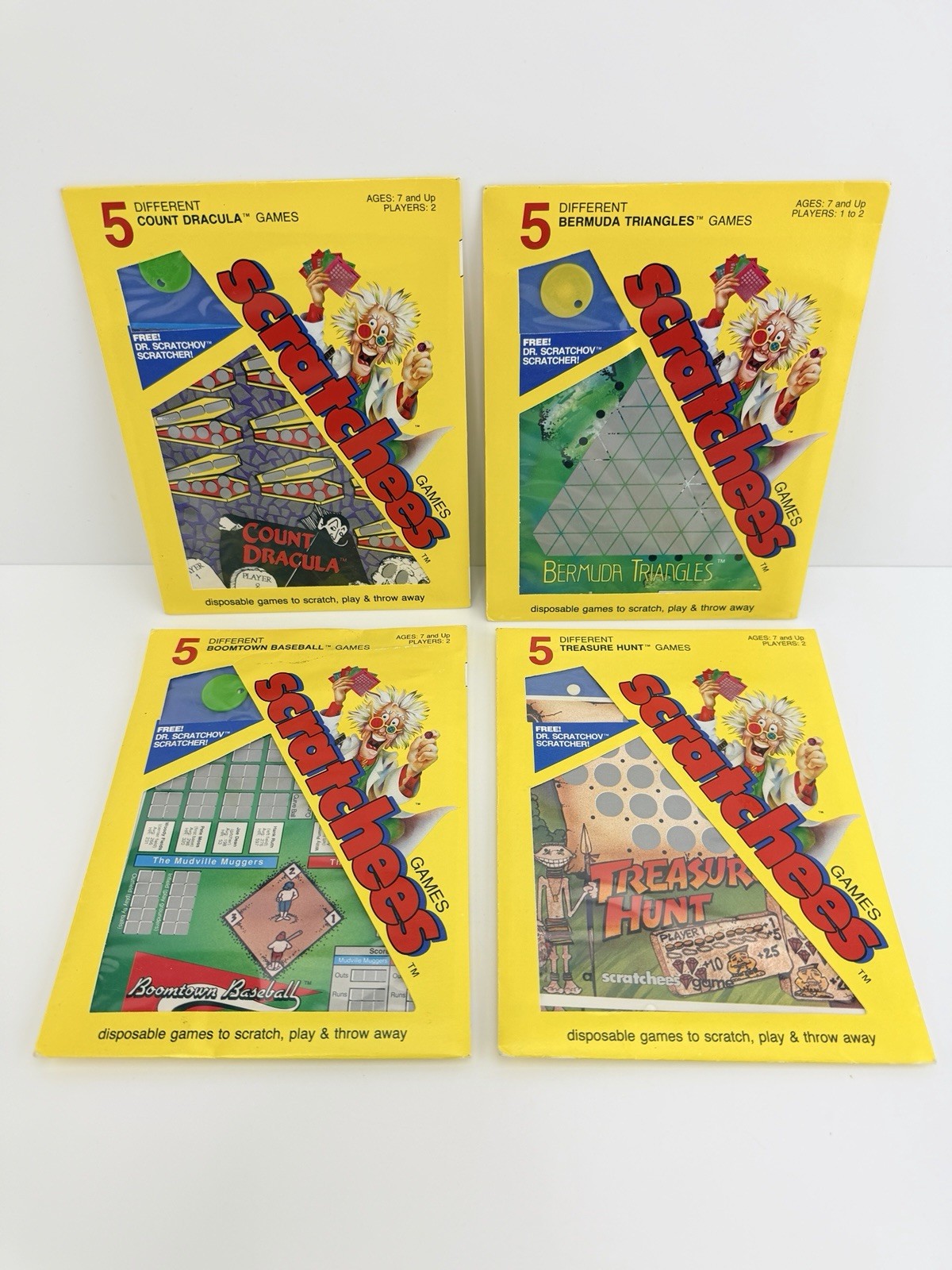 Lot of 4 - (5-Pack) Vintage Scratchees w/ Dr. Scratchov Scratcher 1989 Decipher