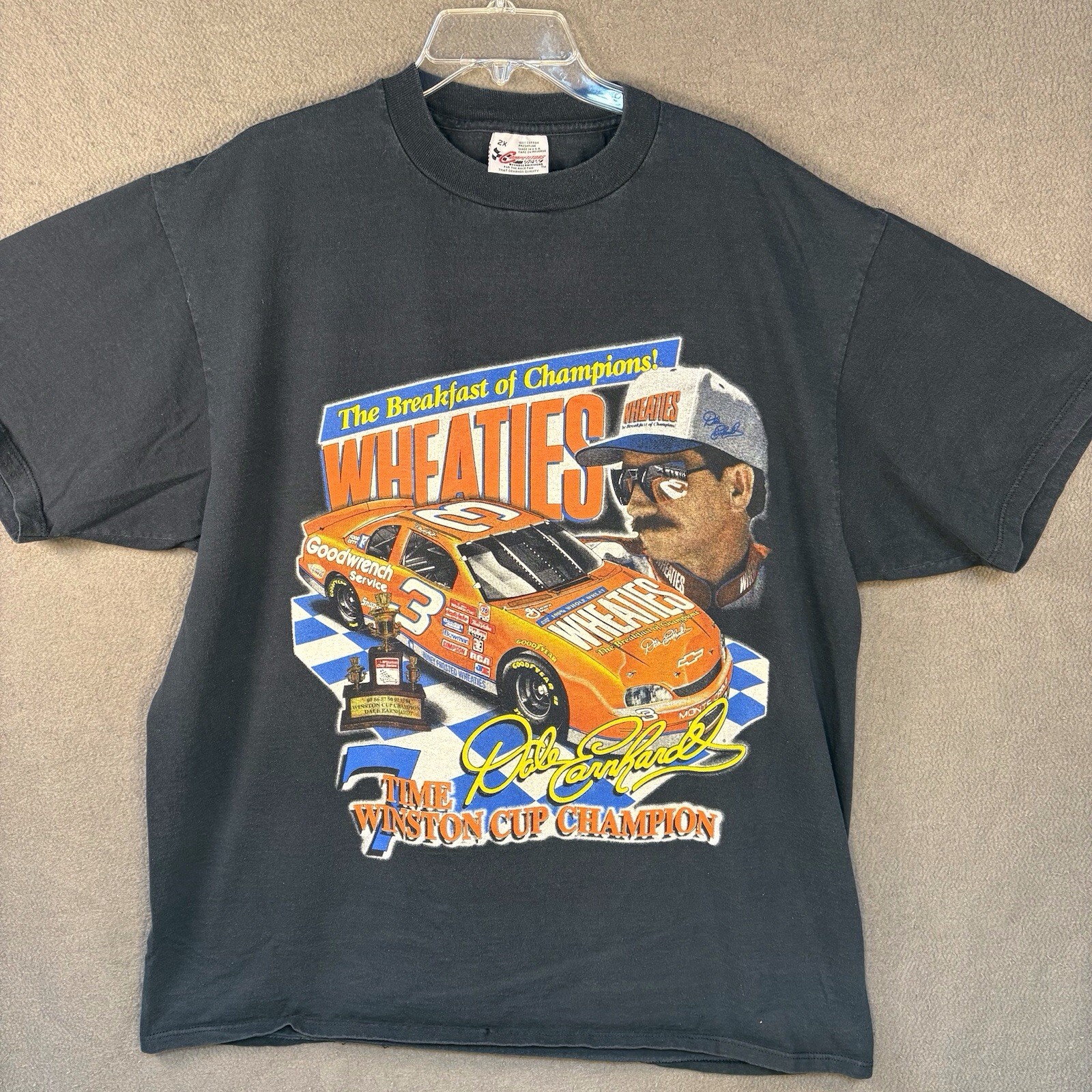 Vintage 90s Dale Earnhardt Wheaties T-Shirt Black 2X NASCAR Racing Double Sided