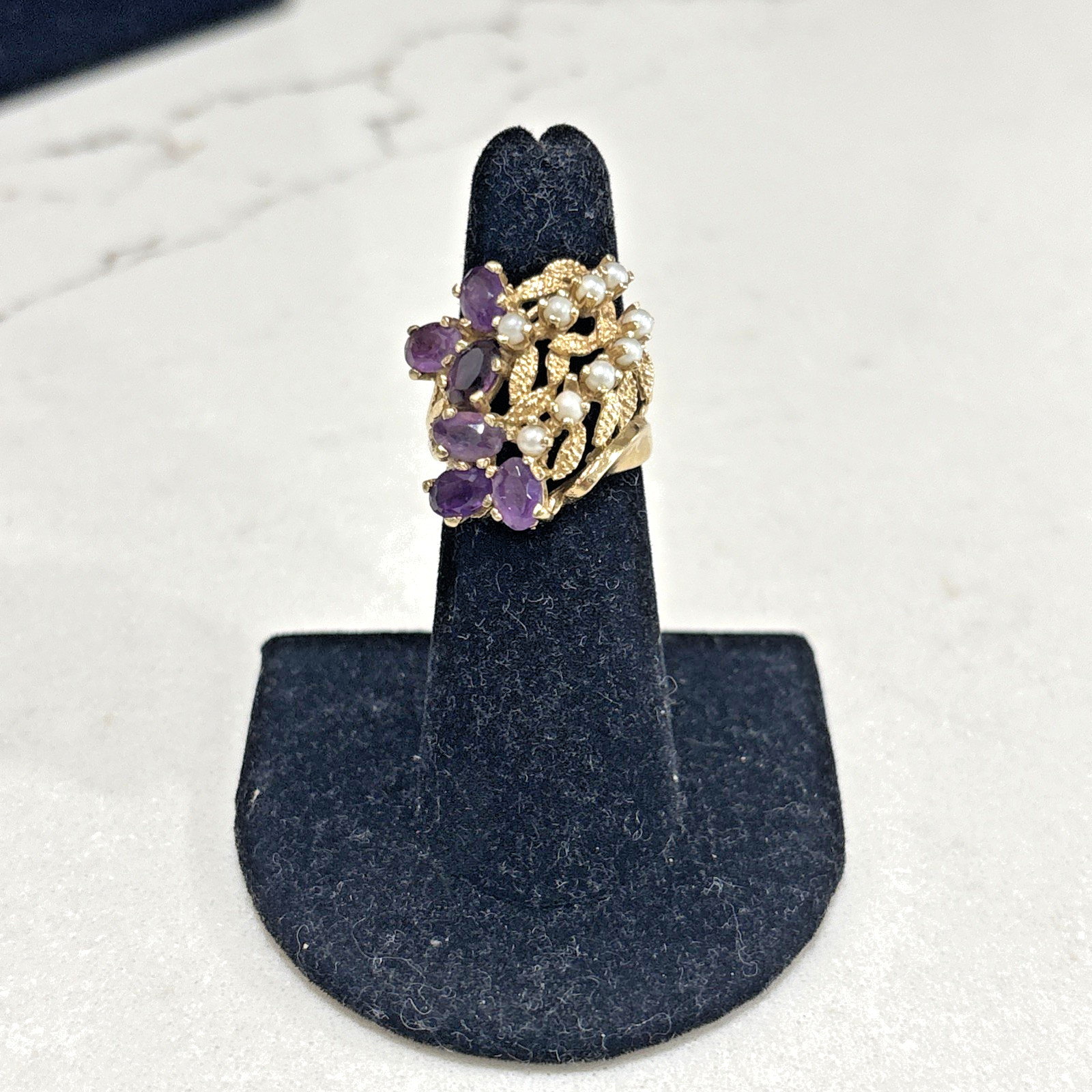 Vintage Beautiful 14K Gold Amethyst Pearl Cocktail Ring Sz 6 rare 8g Vintage Beautiful 14K Gold Amethyst Pearl Cocktail Ring Sz 6 rare 8g