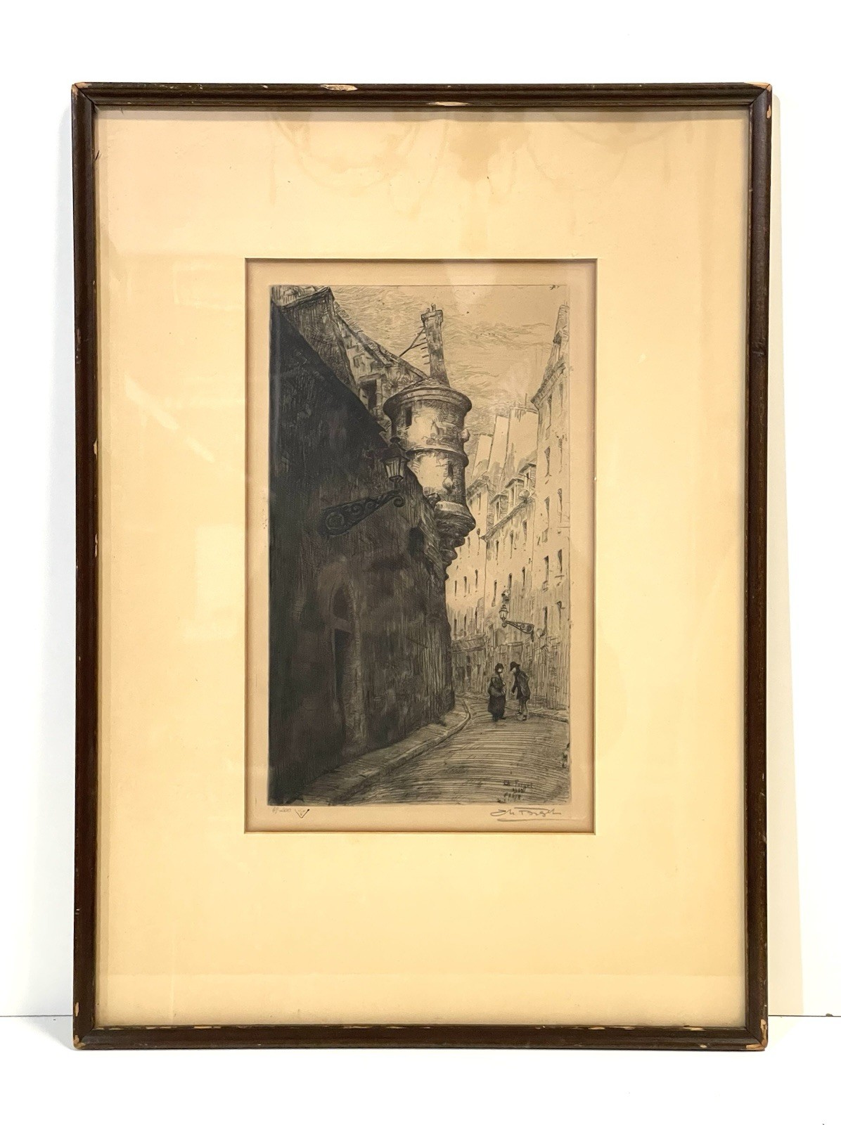 Antique Charles Forget Paris Etching Print Signed Framed