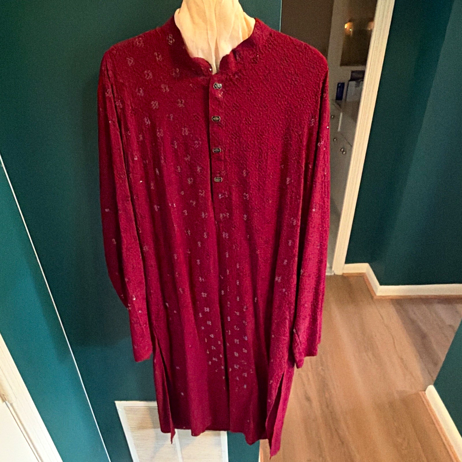 Sultan Women’s Pakistani Salwar Kameez Red Lace Outfit Size 46