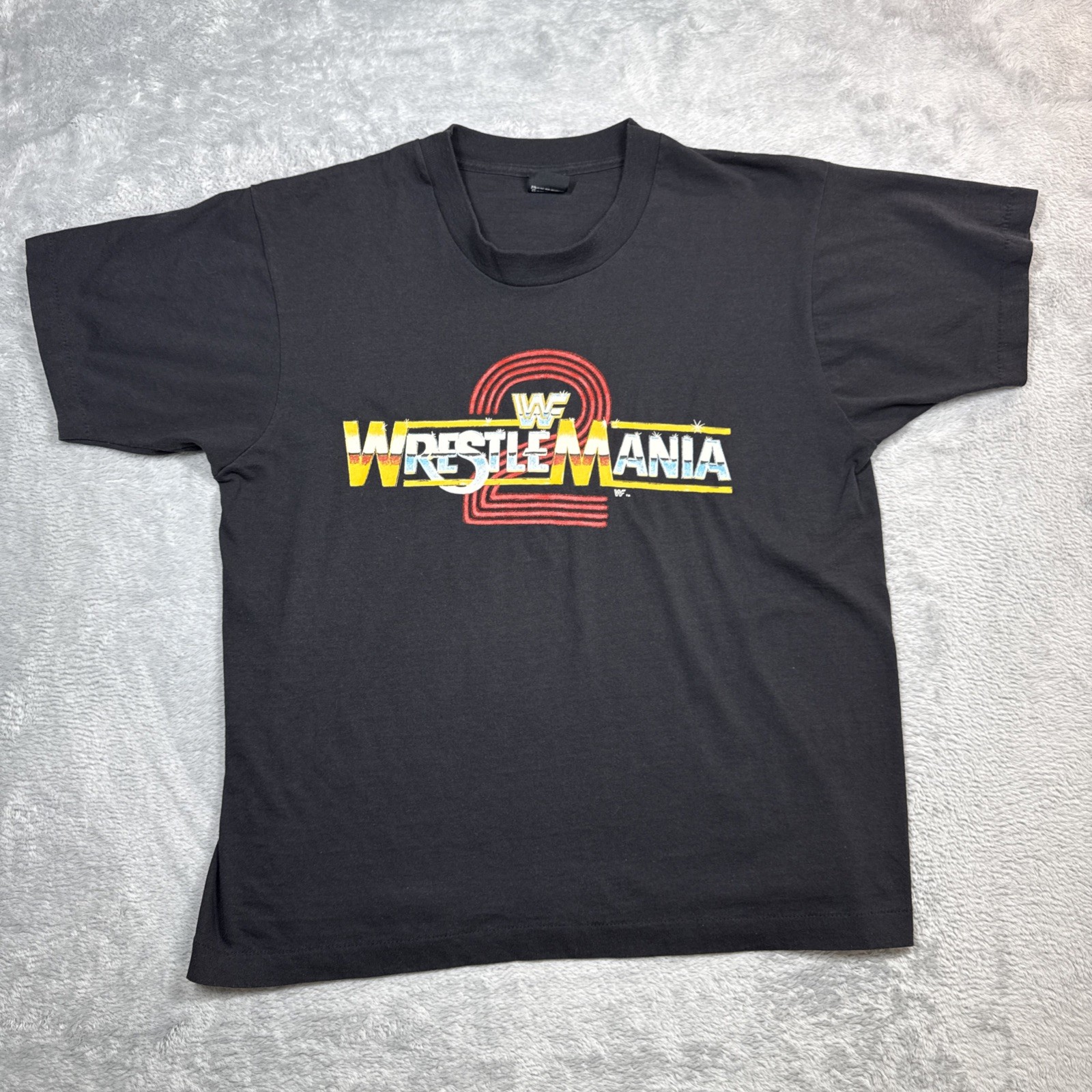 Vintage WWE WWF Wrestlemania 2 Shirt Men XL Black USA Hogan Bundy 80s Vintage WWE WWF Wrestlemania 2 Shirt Men XL Black USA Hogan Bundy 80s