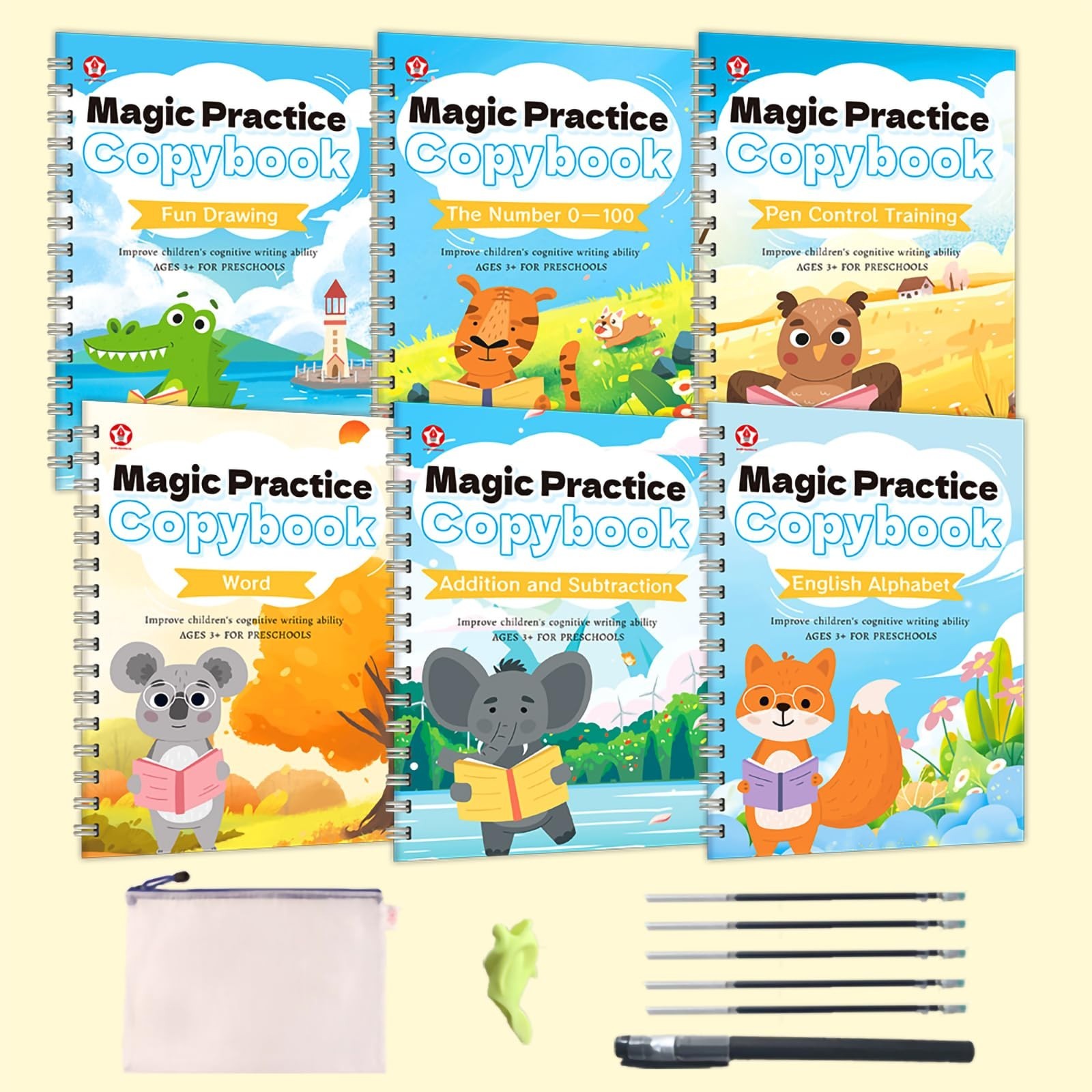 6pcs Magic Practice Copybook Groove Reusable English Writing Book For Children
