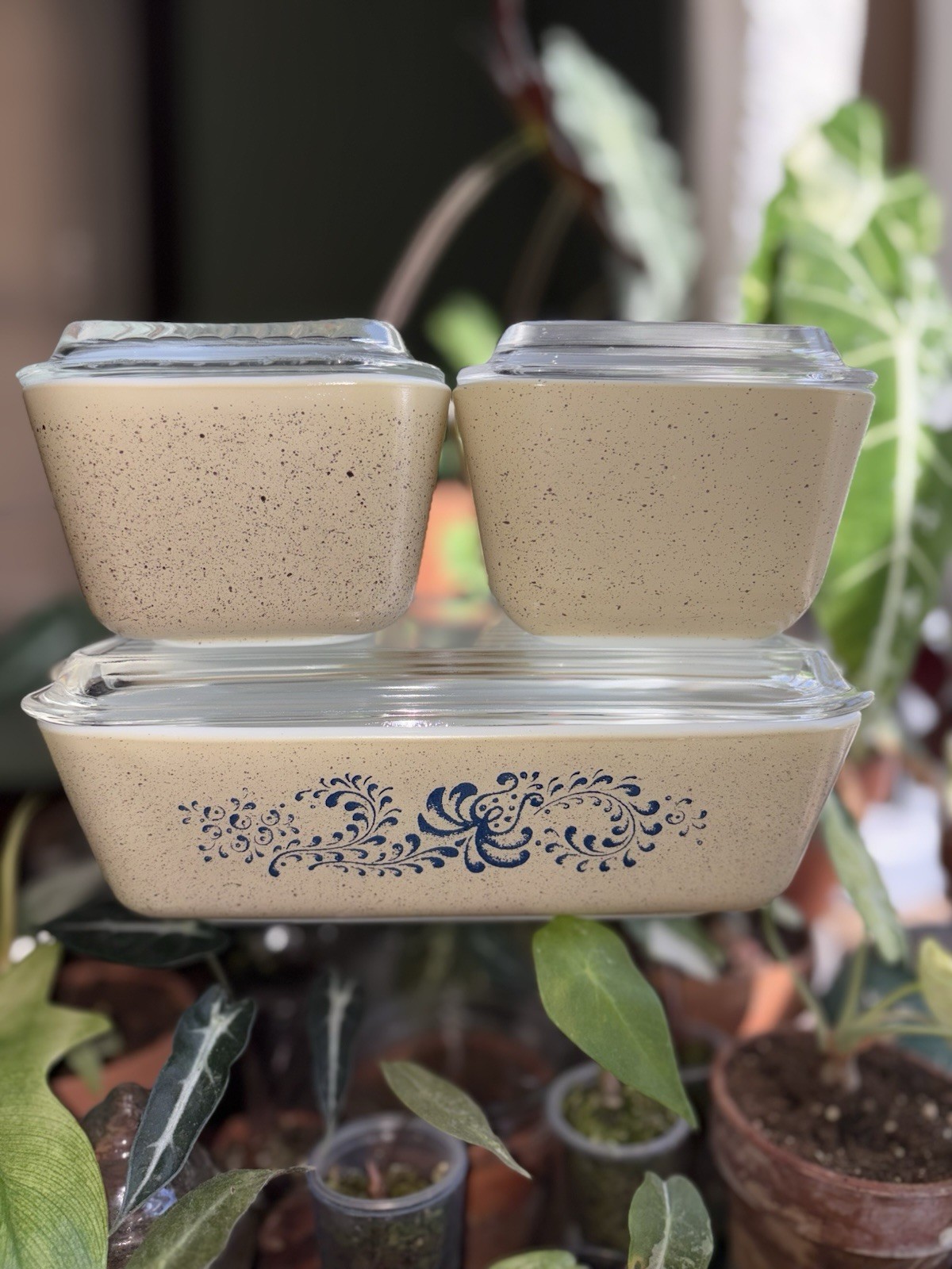 Pyrex Vintage Homestead Beige speckled Refrigeration Storage Dish Set W/Lids Pyrex Vintage Homestead Beige speckled Refrigeration Storage Dish Set W/Lids