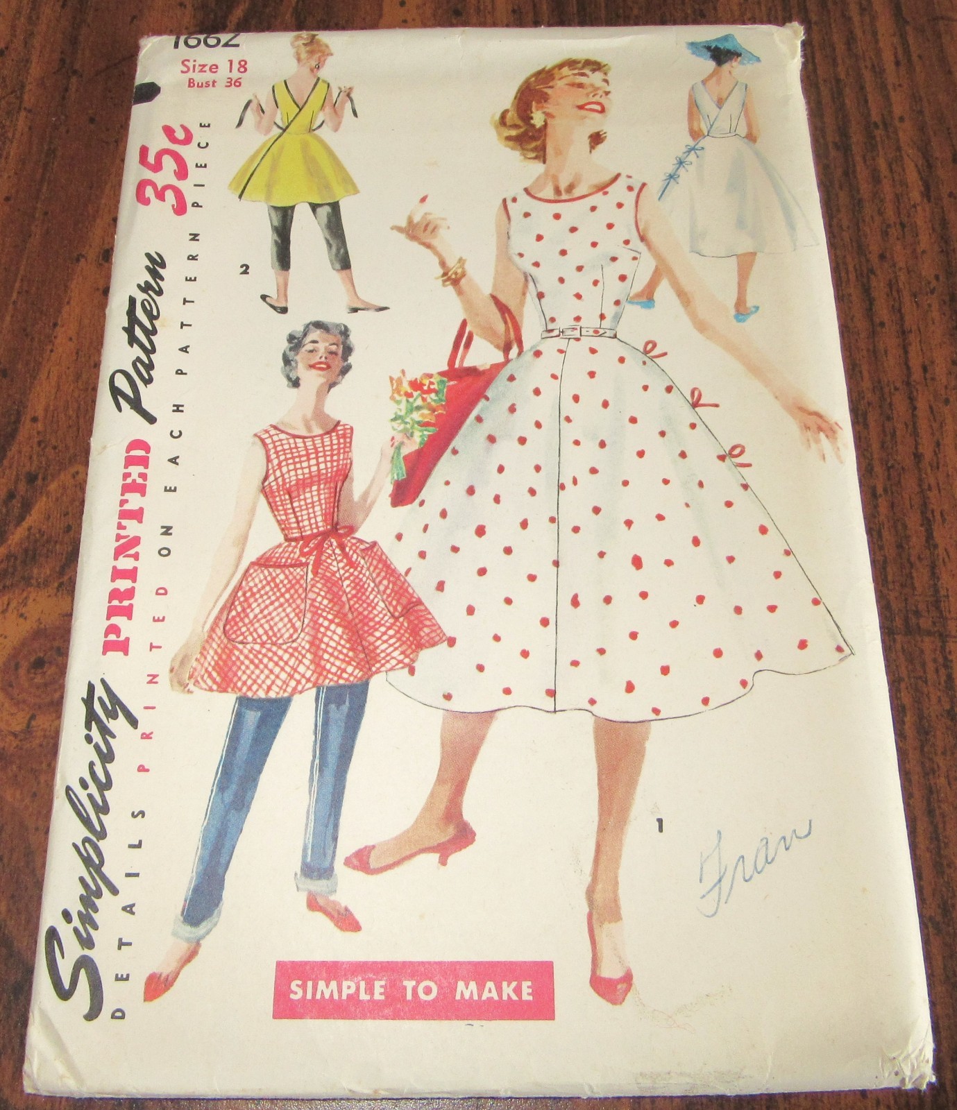 Vintage 1956 Simplicity Pattern #1662 Misses & Women's Wrap Dress Sz 18 UNCUT FF