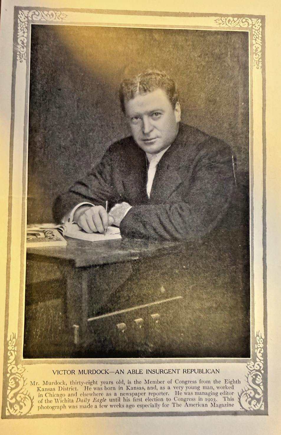 1909 Vintage Magazine Illustration Victor Murdock Kansas Congressman