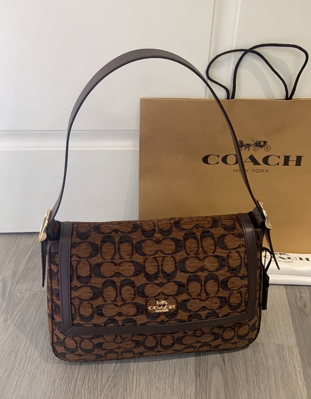 COACH Etta Flap Bag In Signature Chenille CCE58 Truffle