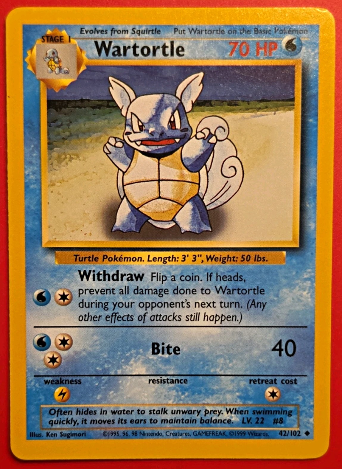 Wizards of the Coast Base Set Wartortle 042/102 Regular Uncommon ENG 70 HP Wizards of the Coast Base Set Wartortle 042/102 Regular Uncommon ENG 70 HP