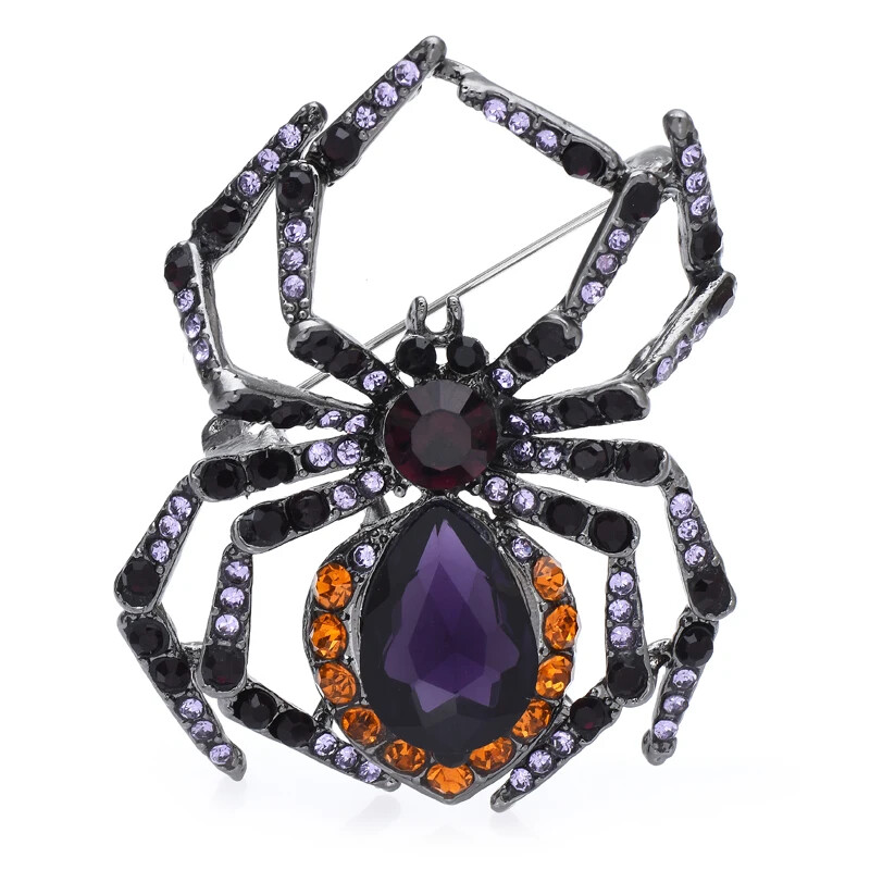 Vintage Halloween Spider Brooch Retro Rhinestone Insect Pin Costume Jewelry Gift