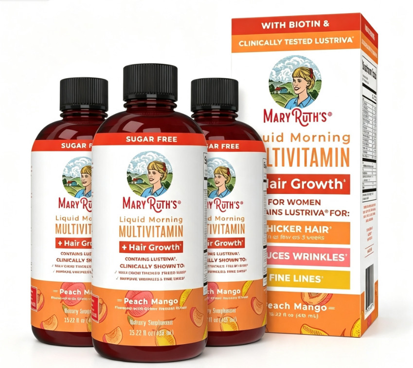 3pc Ruth's Mary Liquid Morning Multivitamin+Hair Growth - Peach Mango-15 fl oz-