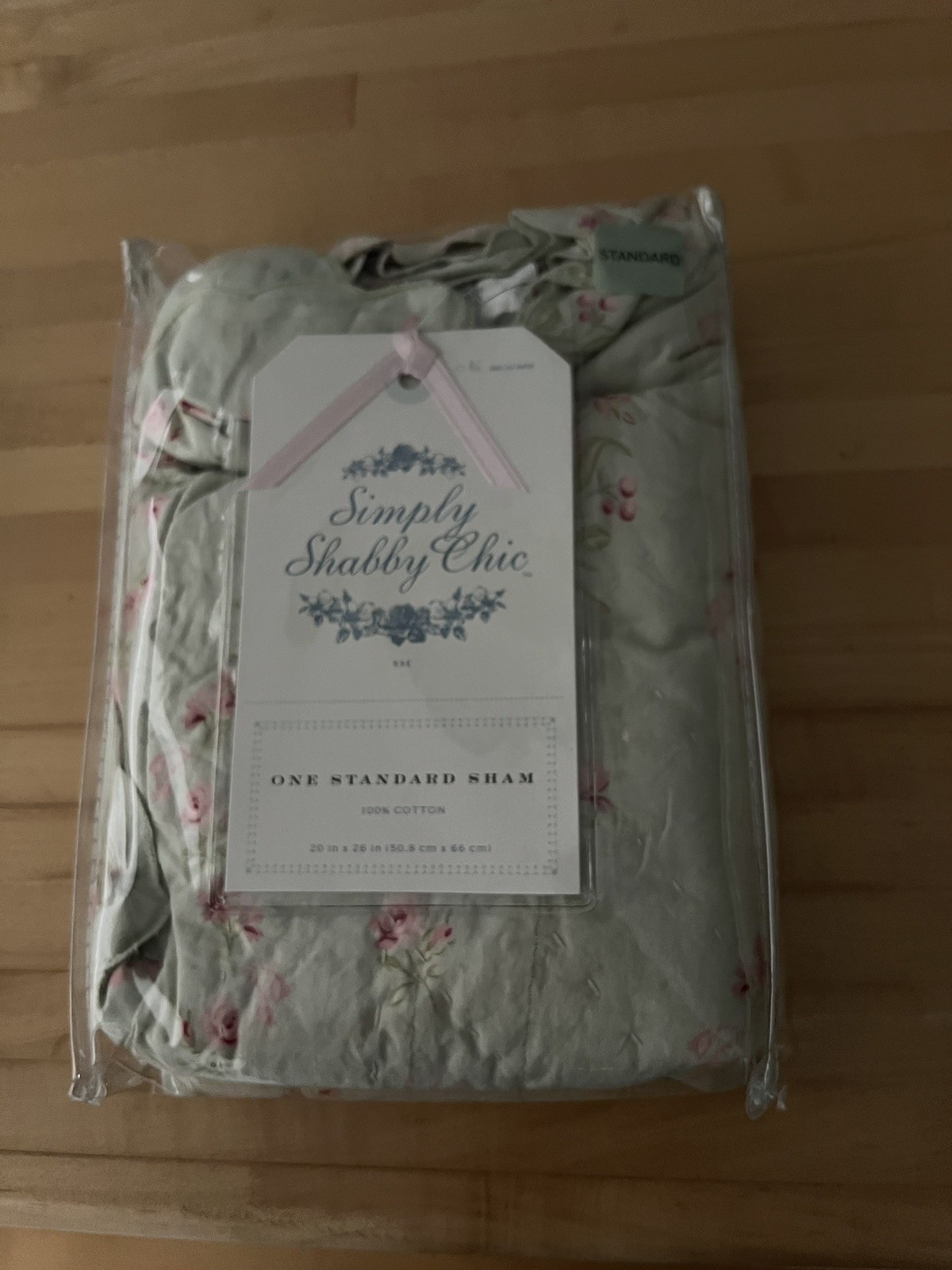 NEW Simply Shabby Chic Green Pink Rose Floral Scalloped Standard Pillow Sham