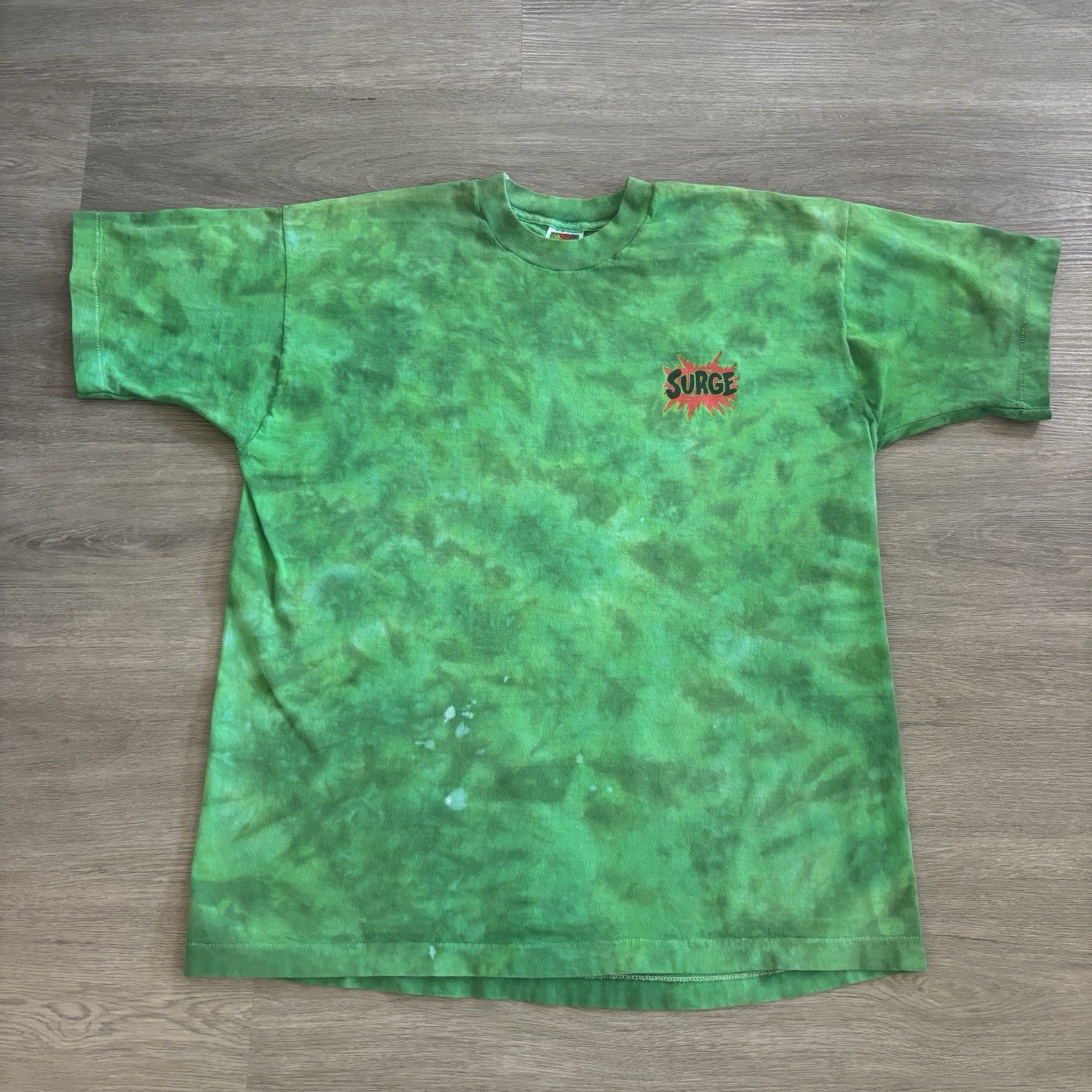 Vintage Surge Promo T-Shirt Fruit of the Loom Green Tie Dye Single Stitch 90s XL Vintage Surge Promo T-Shirt Fruit of the Loom Green Tie Dye Single Stitch 90s XL