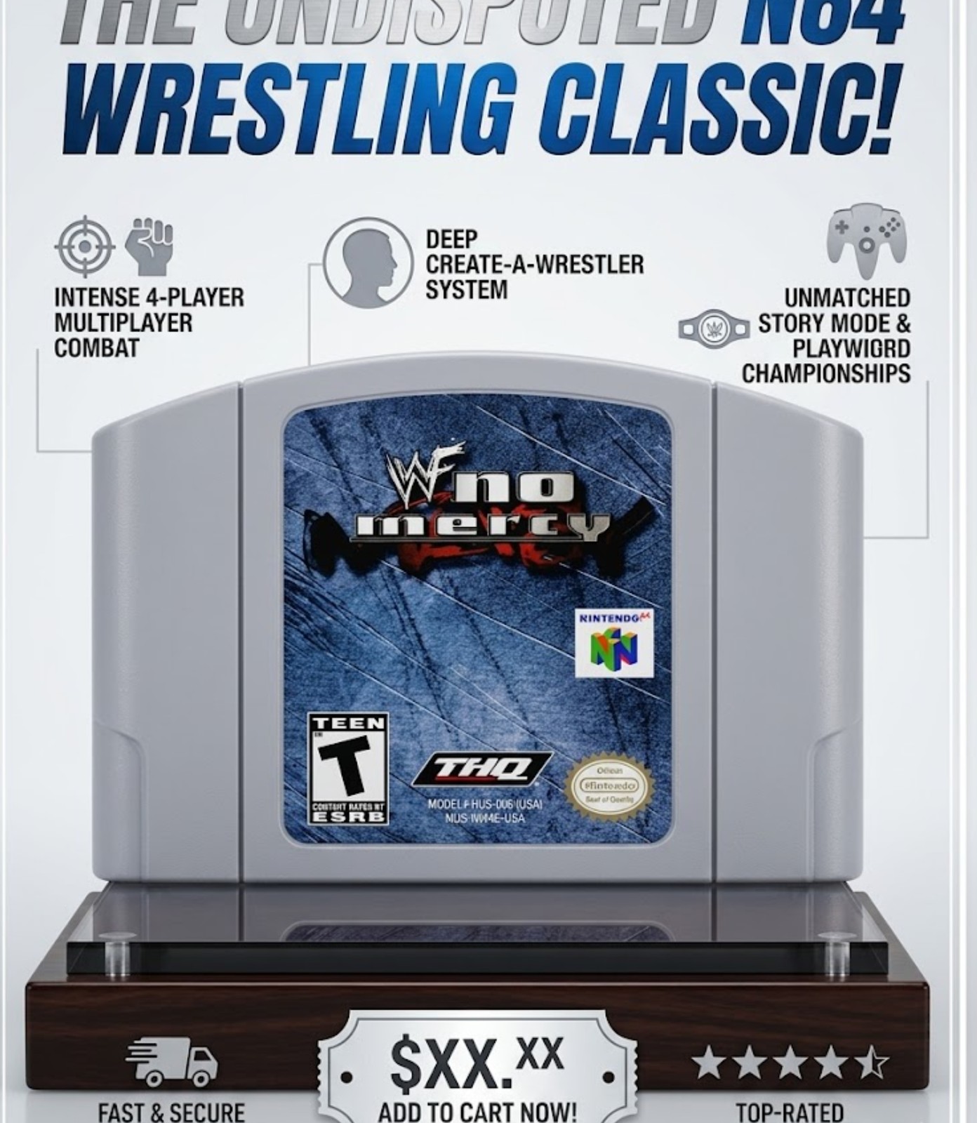 WWF No Mercy N64 Video Game Cartridge NTSC Classic Wrestling Battle Action Game
