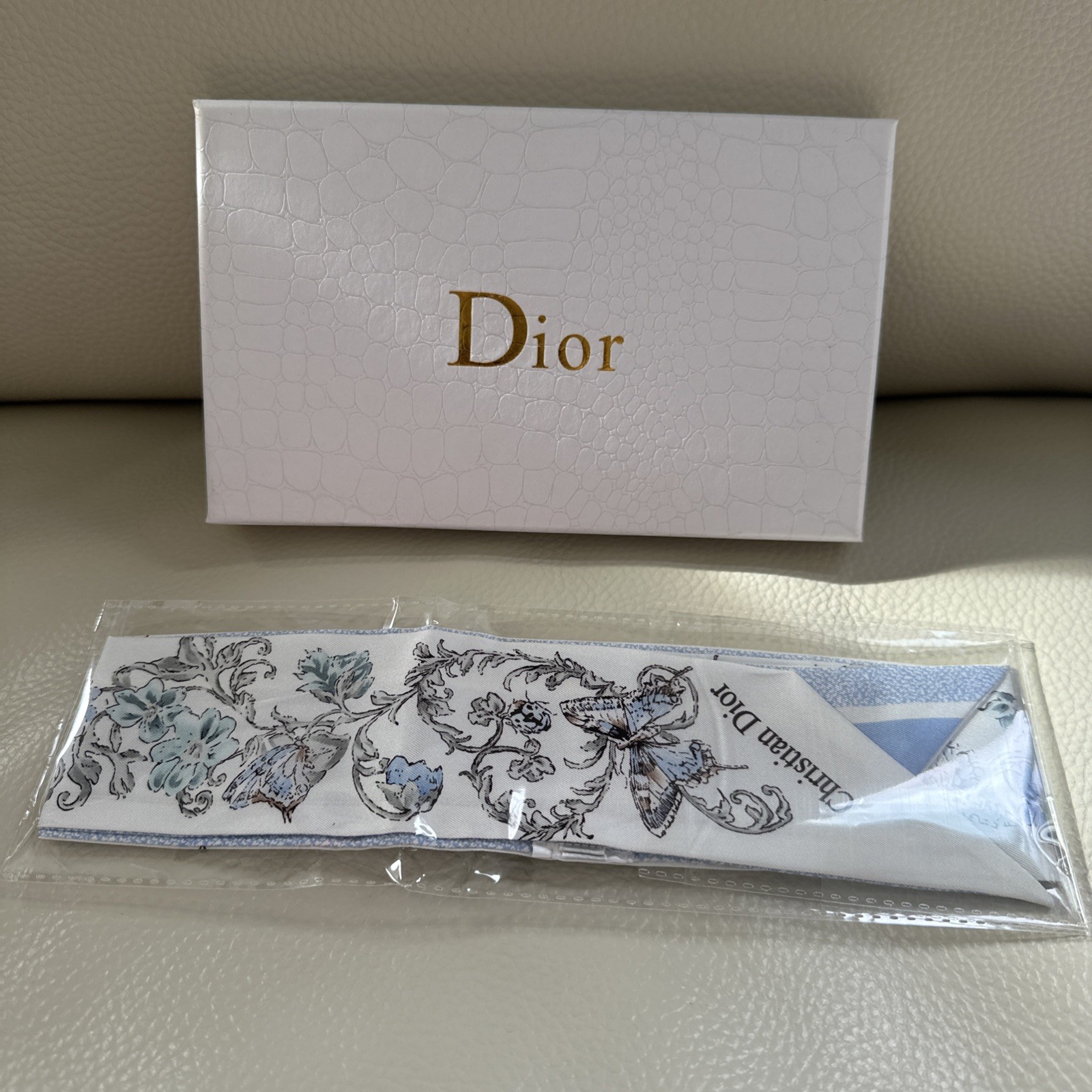 Christian Dior GWP Silk Ribbon Scarf Blue Floral Gift Box.