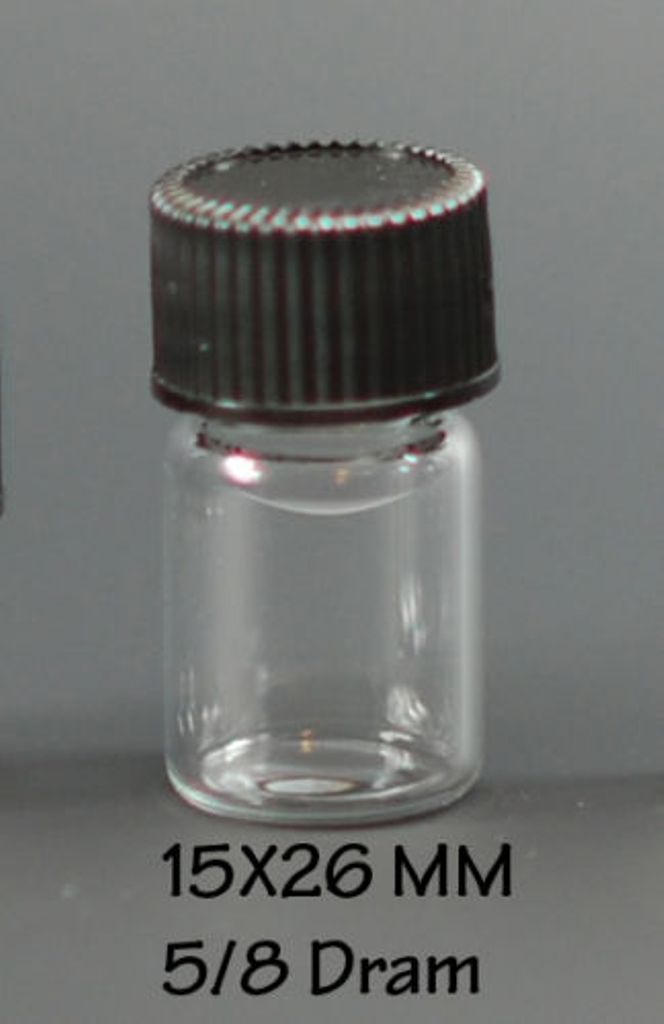 5/8 Dram (1/2 dram) CLEAR Glass Vials w/ Cone Liner caps [15mmX26mm]