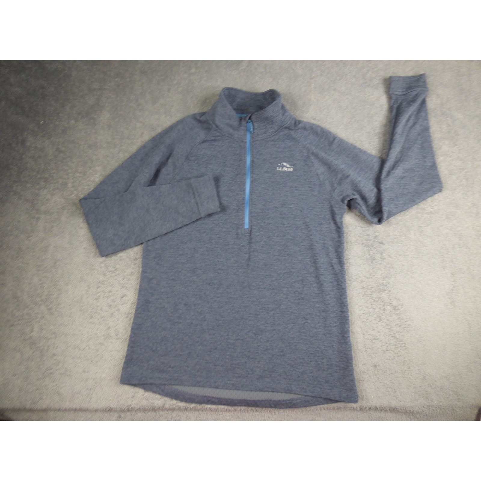 LL Bean Mens Bounder Quarter Zip Pullover Blue Heather Grid Fleece 508296 Small