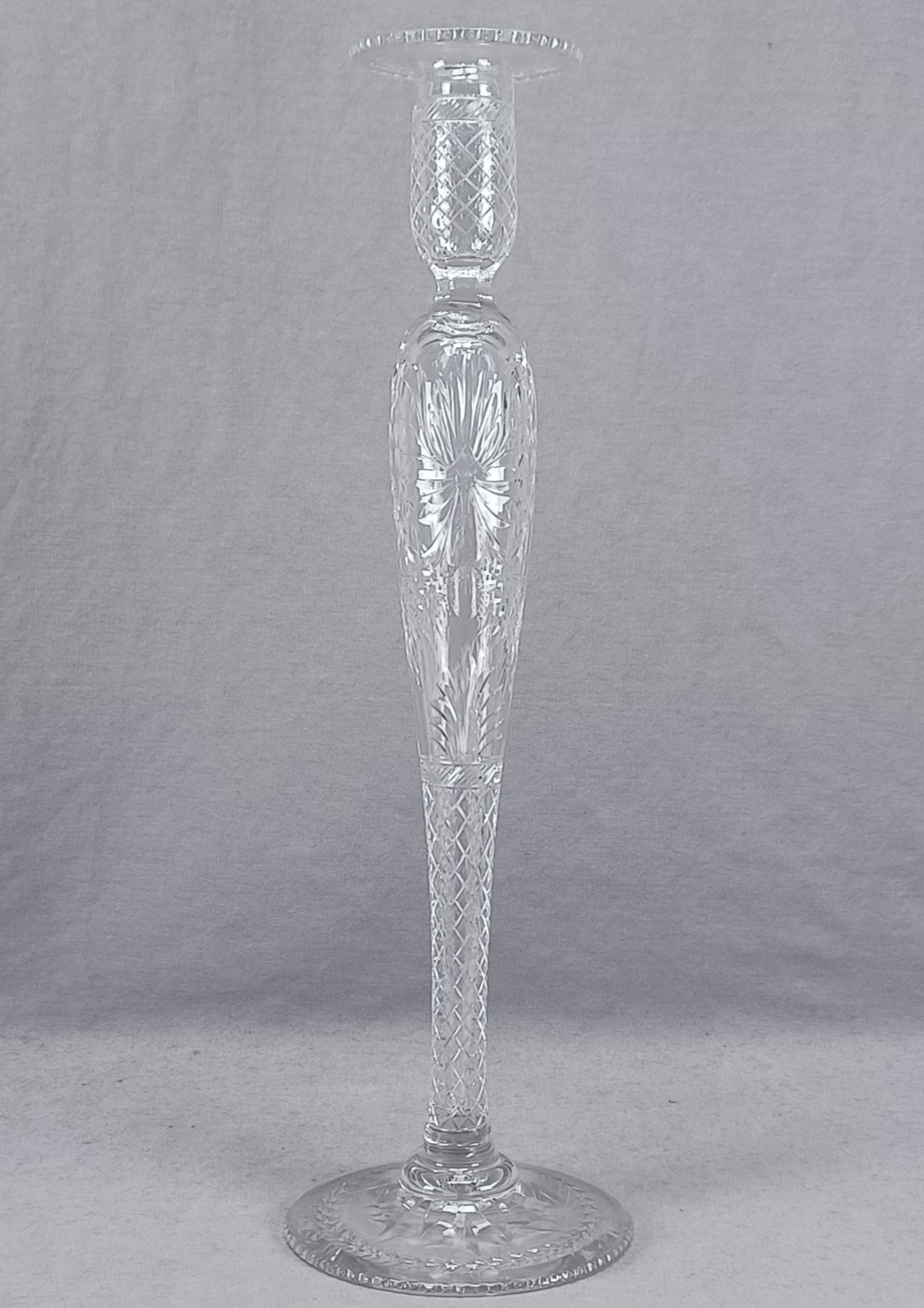 Antique Pairpoint Buckingham Pattern 16 Inch Engraved Cut Glass Candlestick Antique Pairpoint Buckingham Pattern 16 Inch Engraved Cut Glass Candlestick