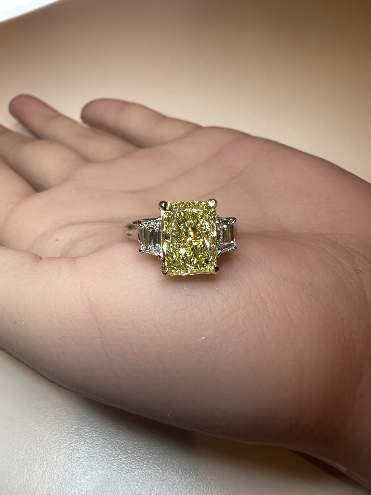 IGI Lab Grown Perfect FIY And Trapezoid 3 Stone Platinum/18K Yellow Ring 4.32 Ct