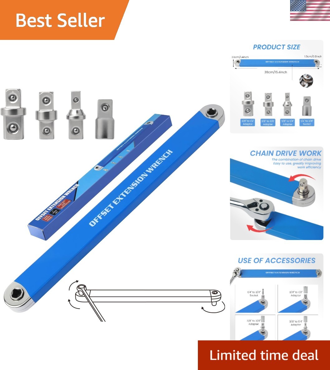Compact Offset Extension Wrench Set - Zero Degree Ratchet Impact Ready Tool