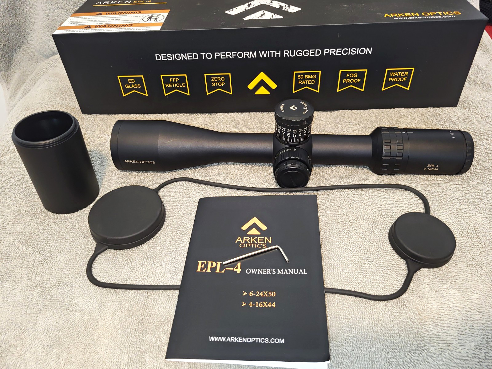 Arken Optics EPL-4 4-16x44 FFP Variable Rifle Scope VHR FFP MOA w/Caps