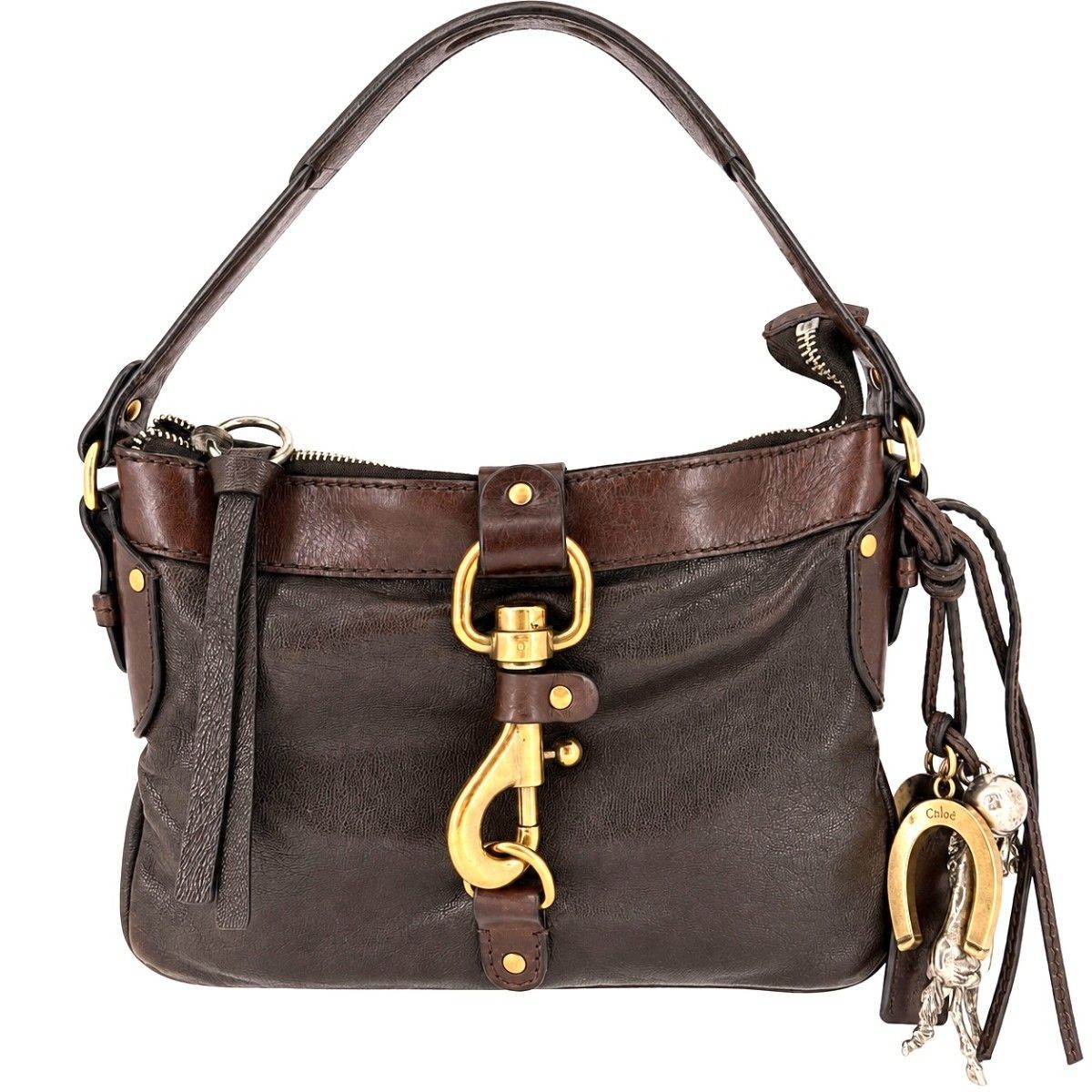 Chloe Kerala Dark Brown Leather Hobo Shoulder Bag Silver Charm Y2K Vintage