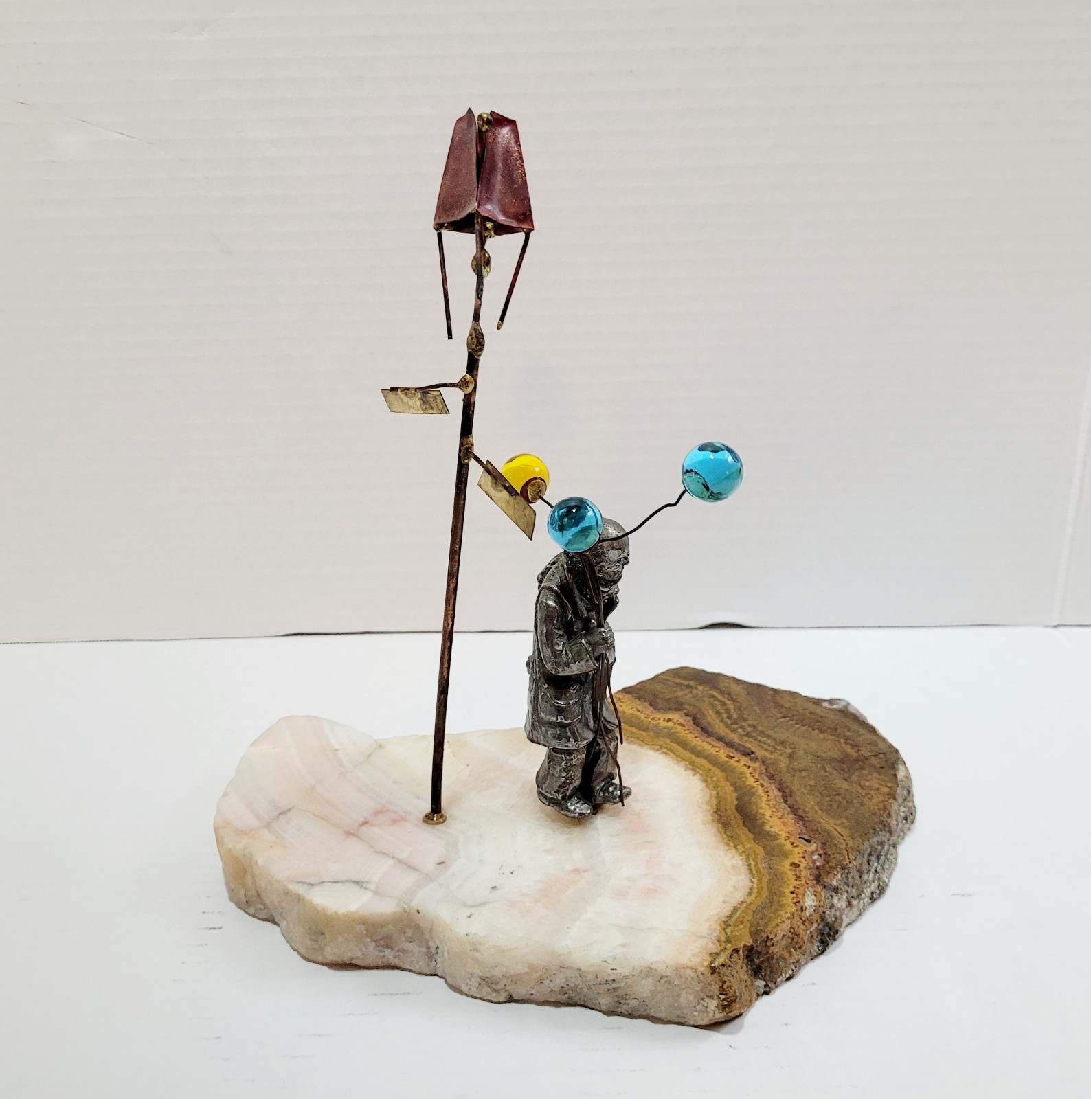 Vintage Old Man With Balloons Mixed Media Art Sculpture Jim Lewk? MCM Rare HTF 