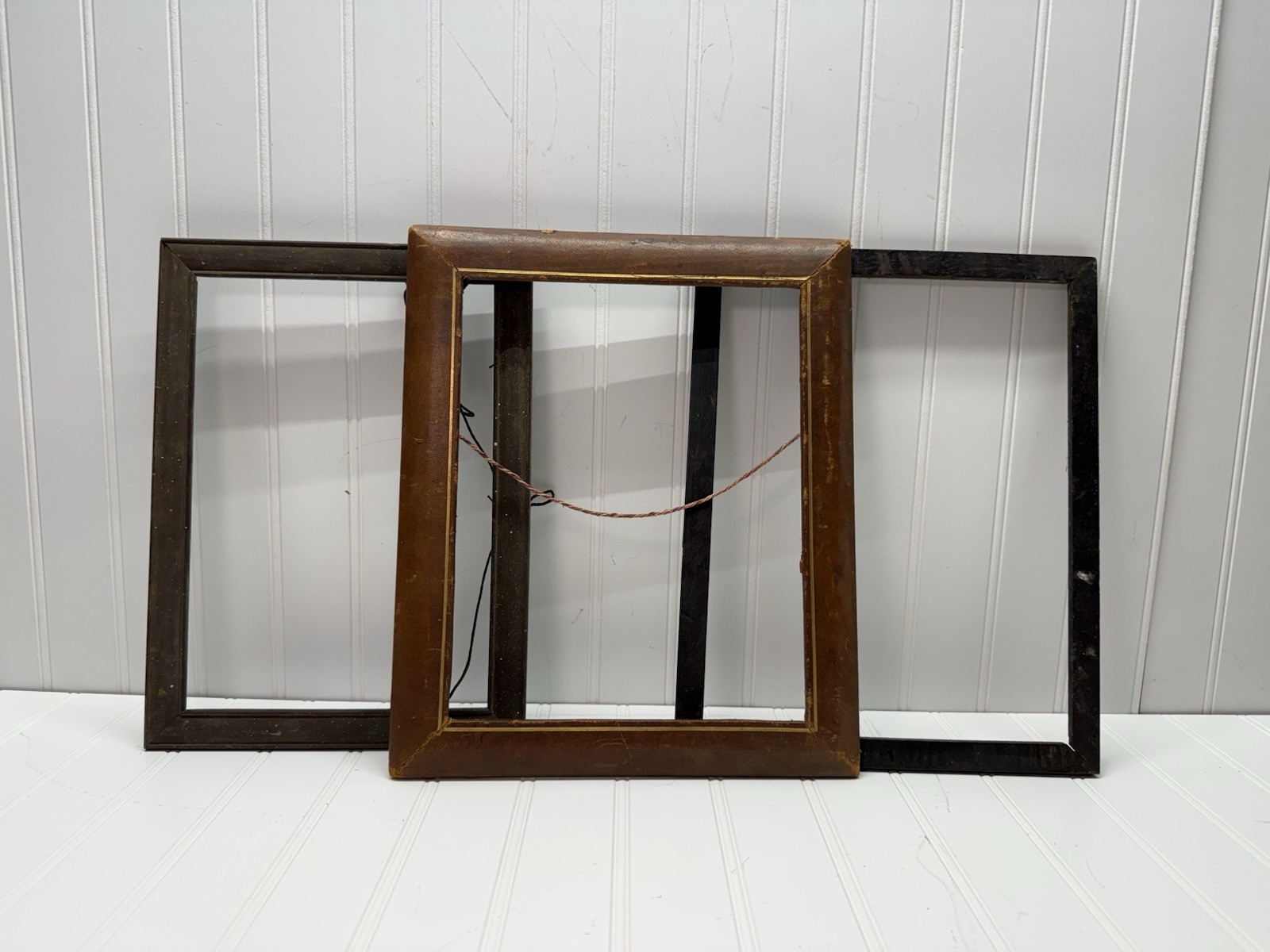 3 Antique Guilded Art Nouveau Wooden Leather Picture Frames 3 Sizes 3 Antique Guilded Art Nouveau Wooden Leather Picture Frames 3 Sizes
