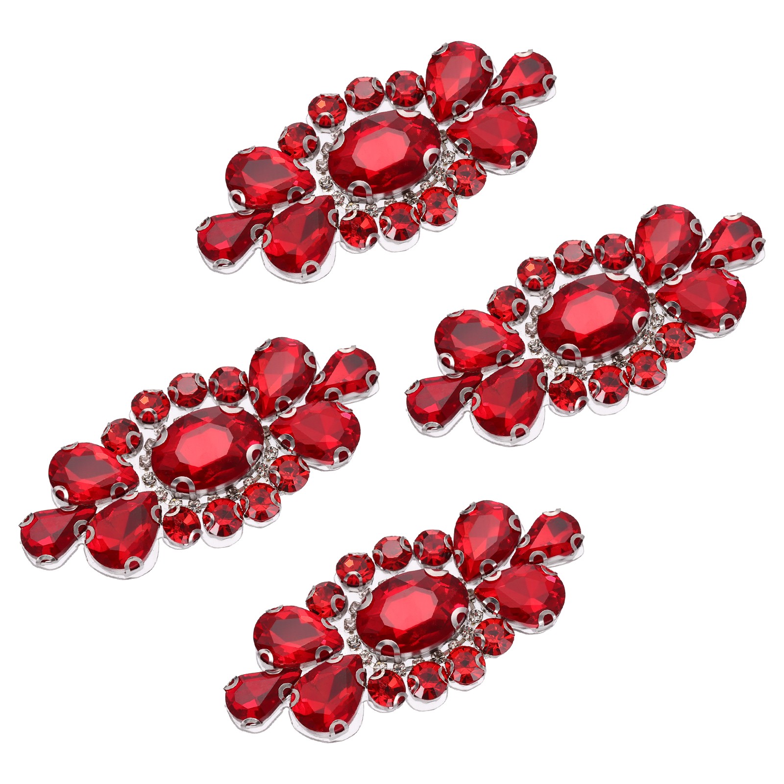 4Pcs Rhinestone Crystal Applique Iron on Patch Sewing Applique Red 4Pcs Rhinestone Crystal Applique Iron on Patch Sewing Applique Red