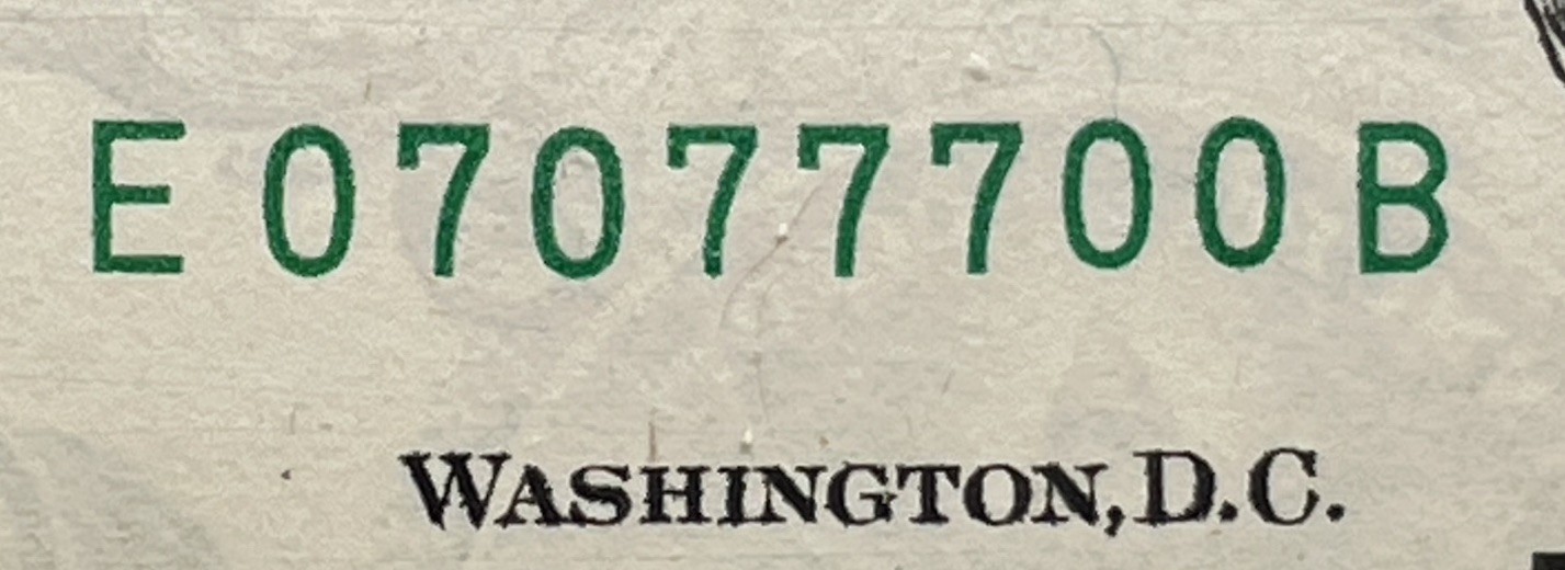 🔥 BINARY 🔥WET INK TRANSFER ERROR 🍀 LUCKY 7’s  UNC 💎GEM Fancy Serial Number