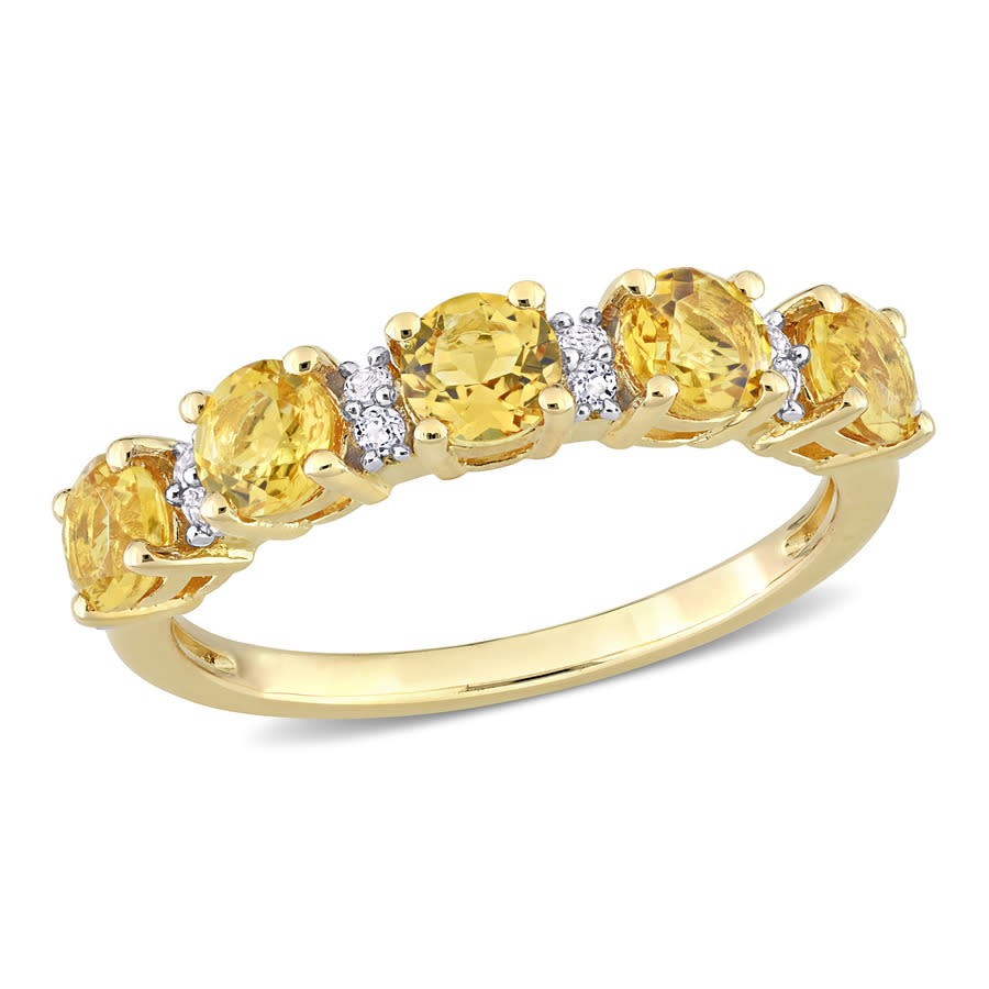 AMOUR 1 3/5 CT TGW Citrine and White Topaz Semi Eternity Ring In Yellow Plated