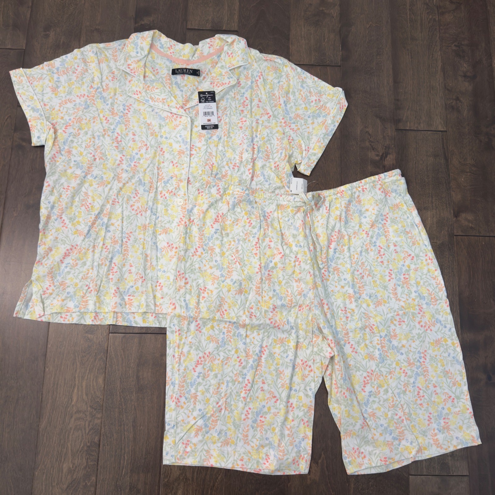 Lauren Ralph Lauren Womens 2X Floral Pajama Set Short Sleeve Top Bermuda Shorts Lauren Ralph Lauren Womens 2X Floral Pajama Set Short Sleeve Top Bermuda Shorts