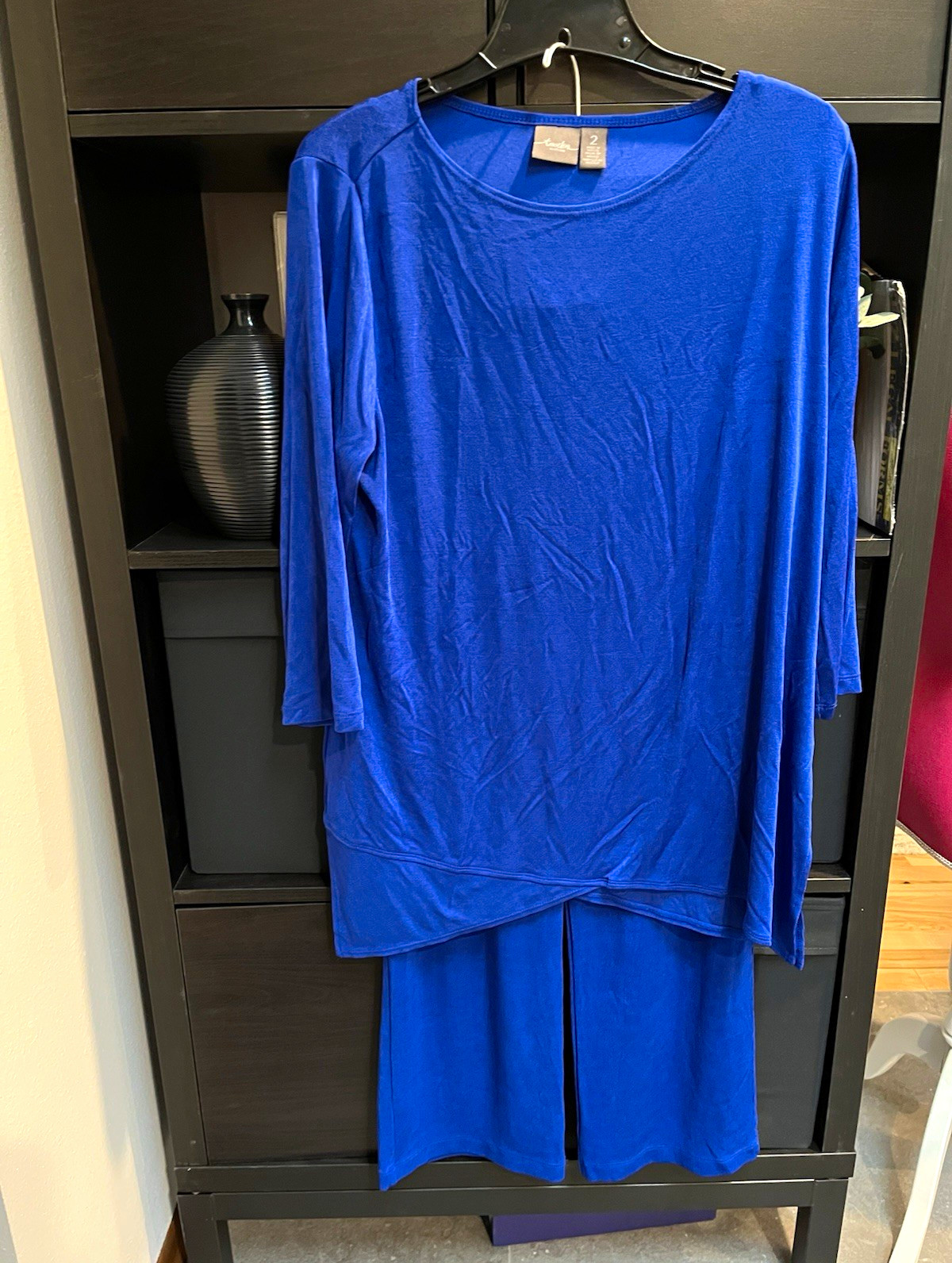 Travelers by Chico\'s Cobalt Blue 2pc Knit Set Round Neck 3/4 Sleeve Wide-Leg 2P