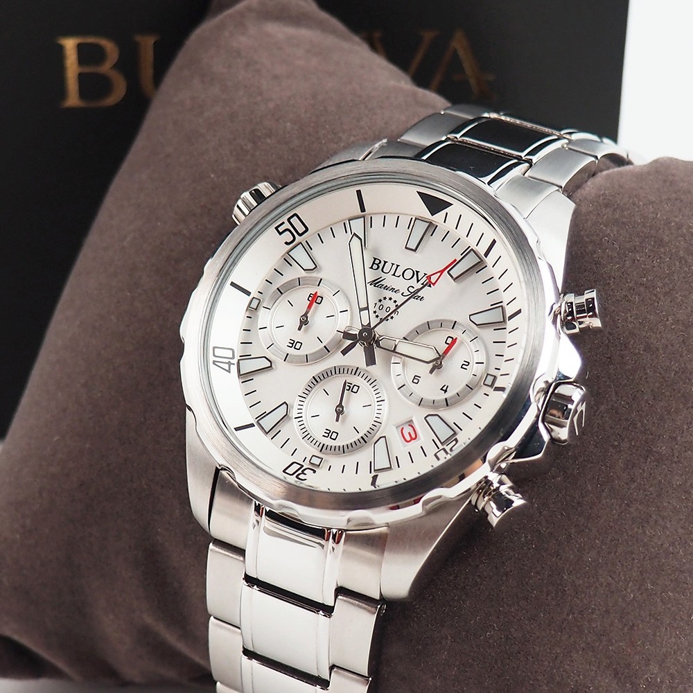 Bulova Marine Star 96B255 White Dial Stainless Steel Men\'s Quartz Watch w/ Box Bulova Marine Star 96B255 White Dial Stainless Steel Men\'s Quartz Watch w/ Box