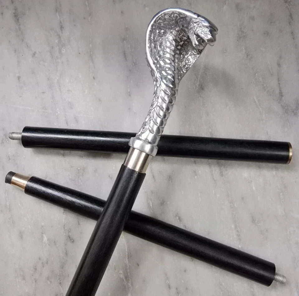 Victorian Style King Cobra Head Handle Vintage Wooden Walking Stick Cane Gift