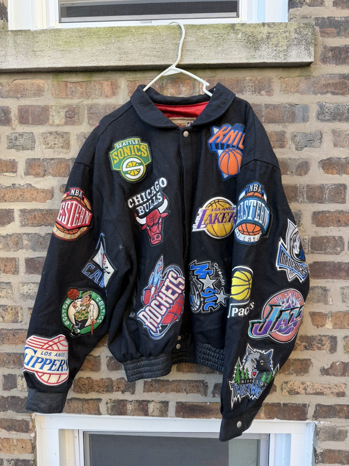 Vintage Jeff Hamilton NBA Collage Black Wool And Leather Size 2XL