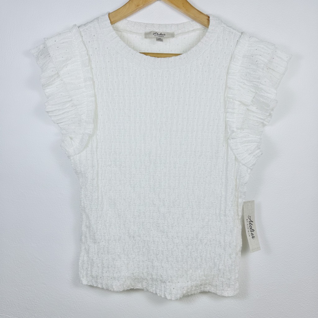 NWT Coquette Romantic White Lace Medium Blouse Ruffle Minimalist Quiet Luxury