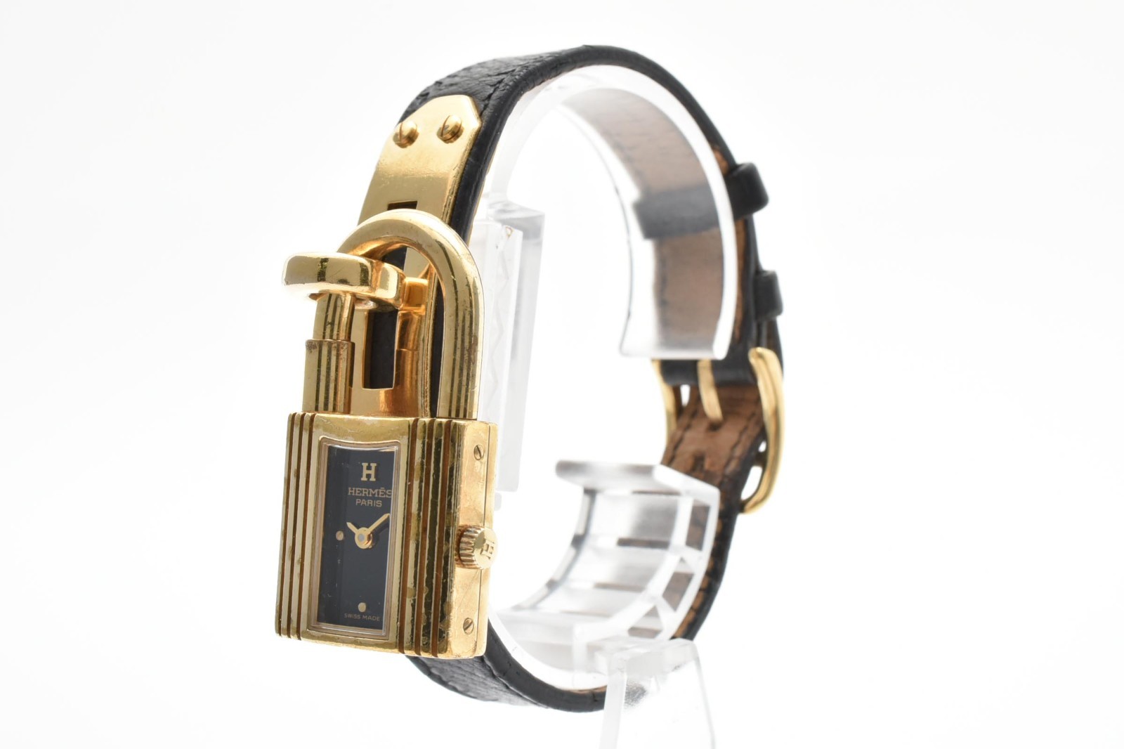 [EXC+5] HERMES Kelly black gold Padlock  Quartz Women Vintage Watch Japan