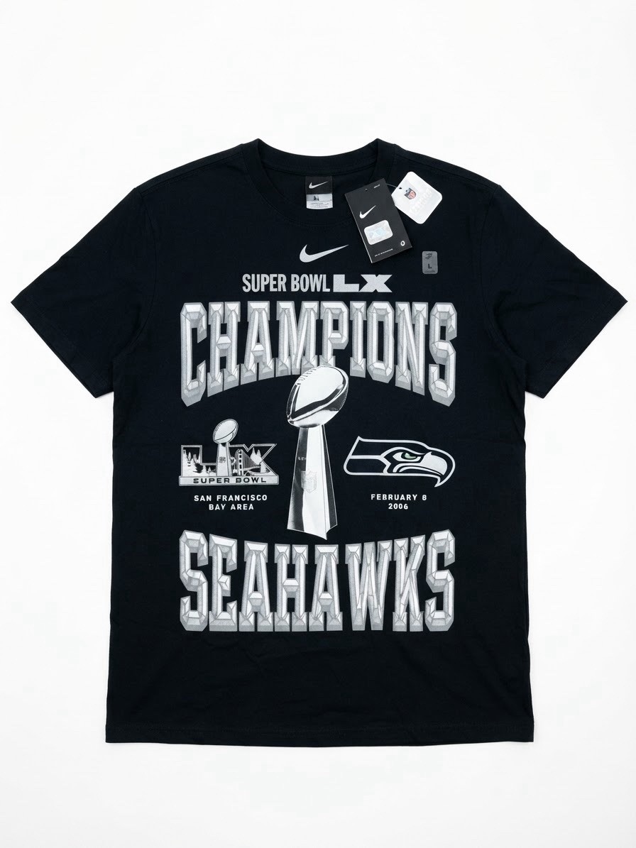 Nike Seattle Seahawks Super Bowl LX Champions 2-Hit T-Shirt Men’s Black New Tags Nike Seattle Seahawks Super Bowl LX Champions 2-Hit T-Shirt Men’s Black New Tags