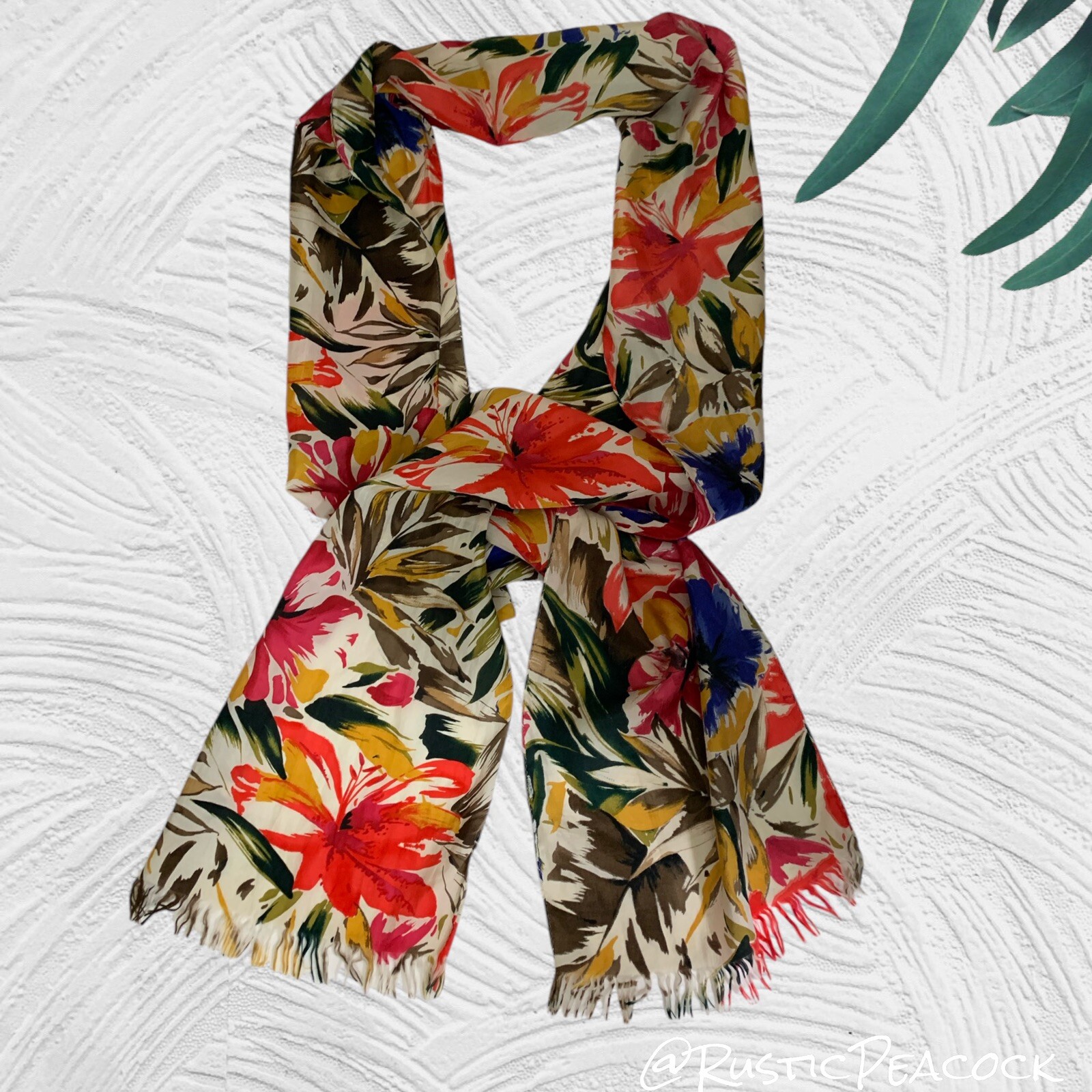 Floral Silky Necktie Scarf Womens Multicolor Casual Work Long Colorful Fringe