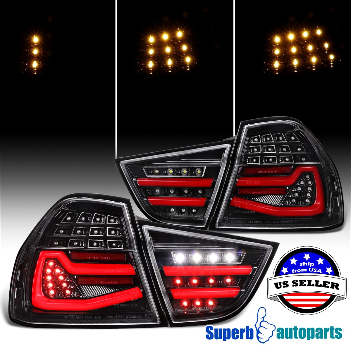For 2009-2011 BMW E90 3-Series Shiny Black Smoke Full LED Tail lights Sequential