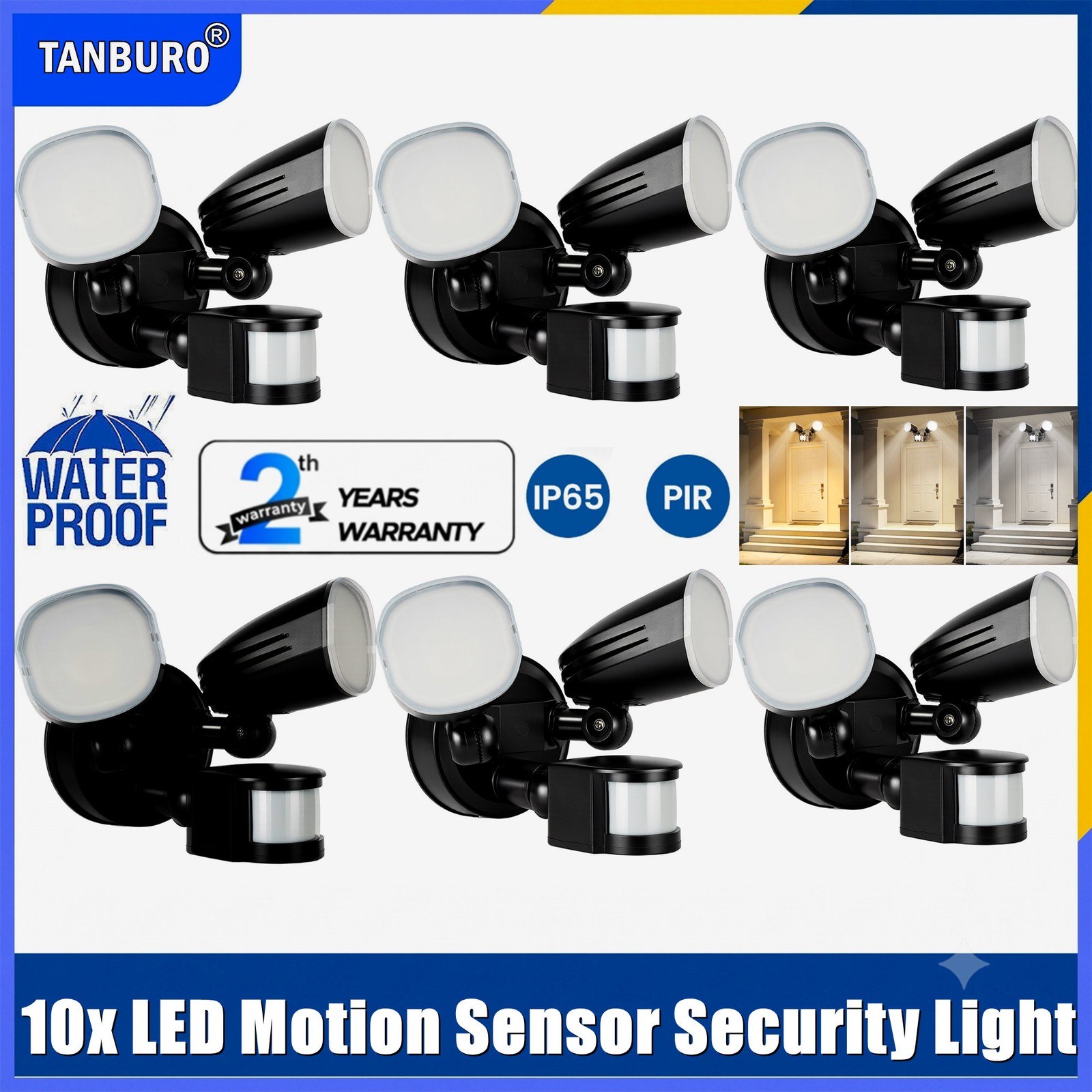 1/2/4/8/10x LED Motion Sensor Security Light 2000LM 15W=200W Outdoor Floodlight