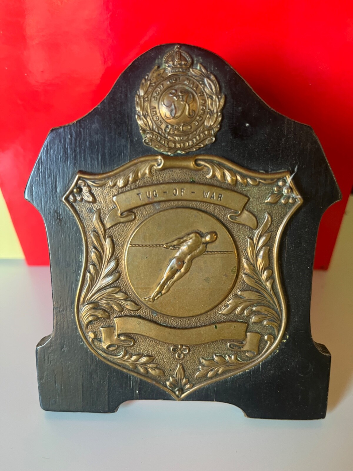 Antique 1947 “Tug of War” Award Desk Top Plaque Antique 1947 “Tug of War” Award Desk Top Plaque